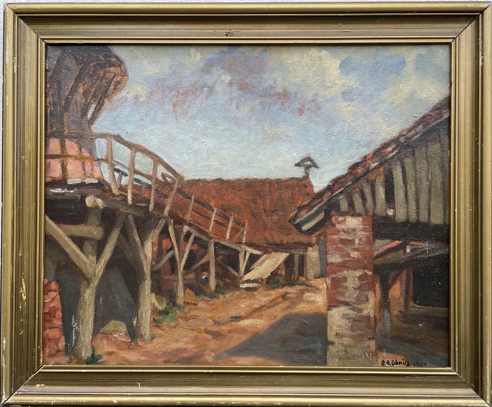 Impressionist Sunny Day in the Countryside Farmstead Agriculture Barn 1923