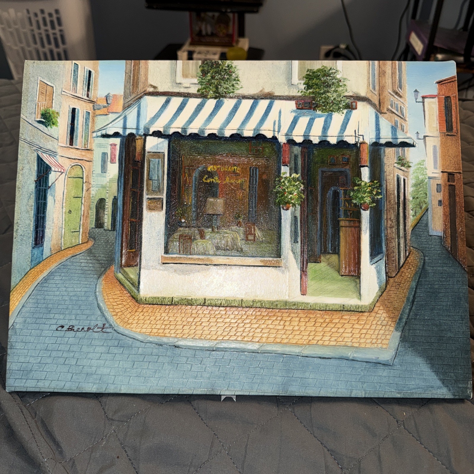 ORIGINAL OIL PAINTING CHARLES BENOIT FRENCH STORE 3D 16×12 See Desc