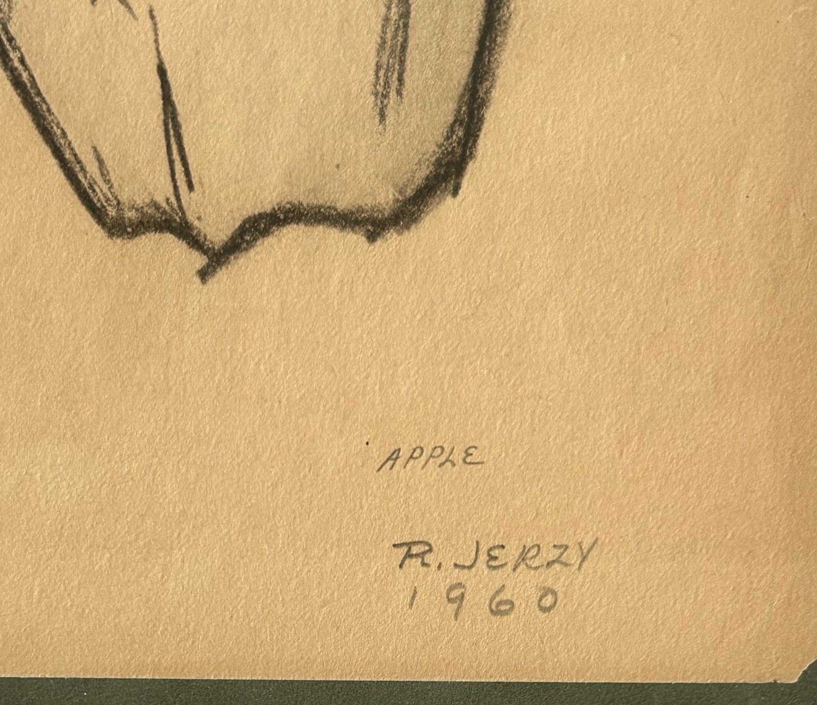 Richard Jerzy Signed Mixed Media Apple Study Watercolor Charcoal 1960 MCM Framed