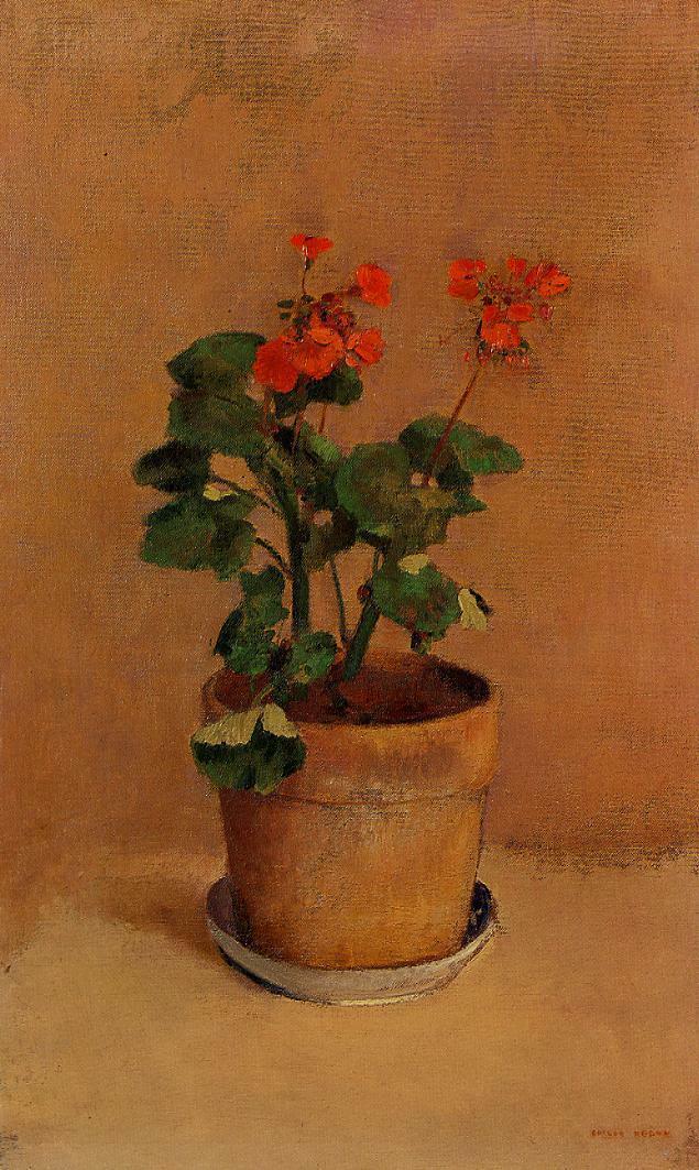 Oil painting Pot-of-Geraniums-Odilon-Redon nice flowers in oil canvas