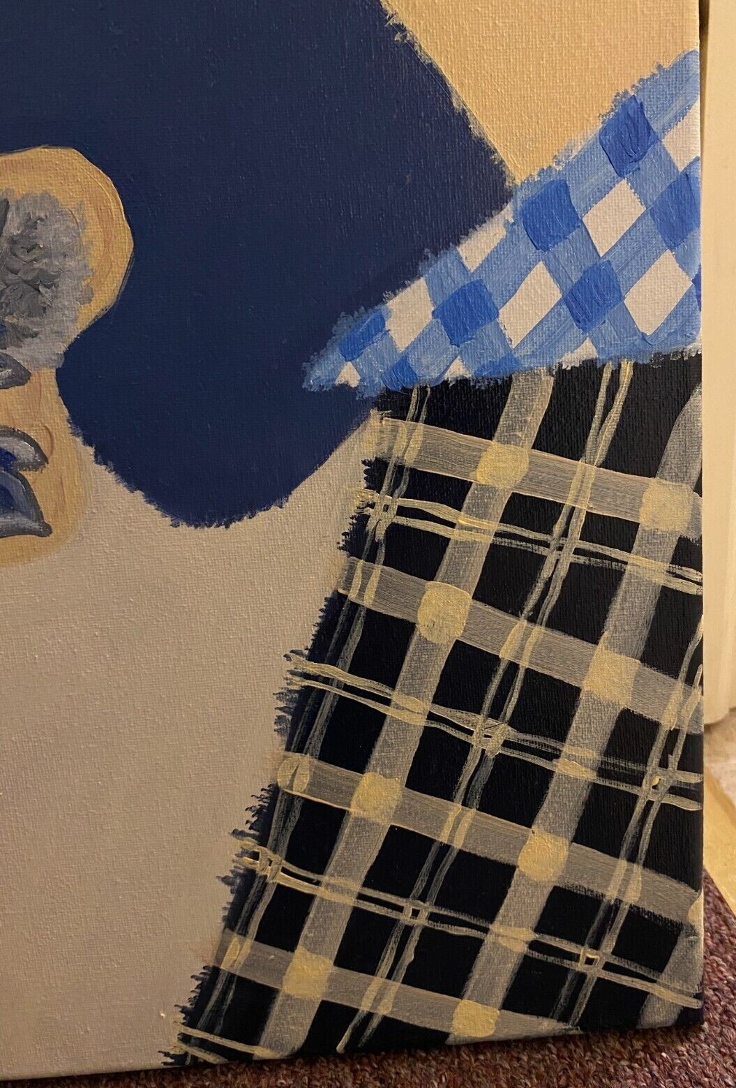Original Painting Done Based on A Collage Of Blue, White, and Cream Fabric. Oil