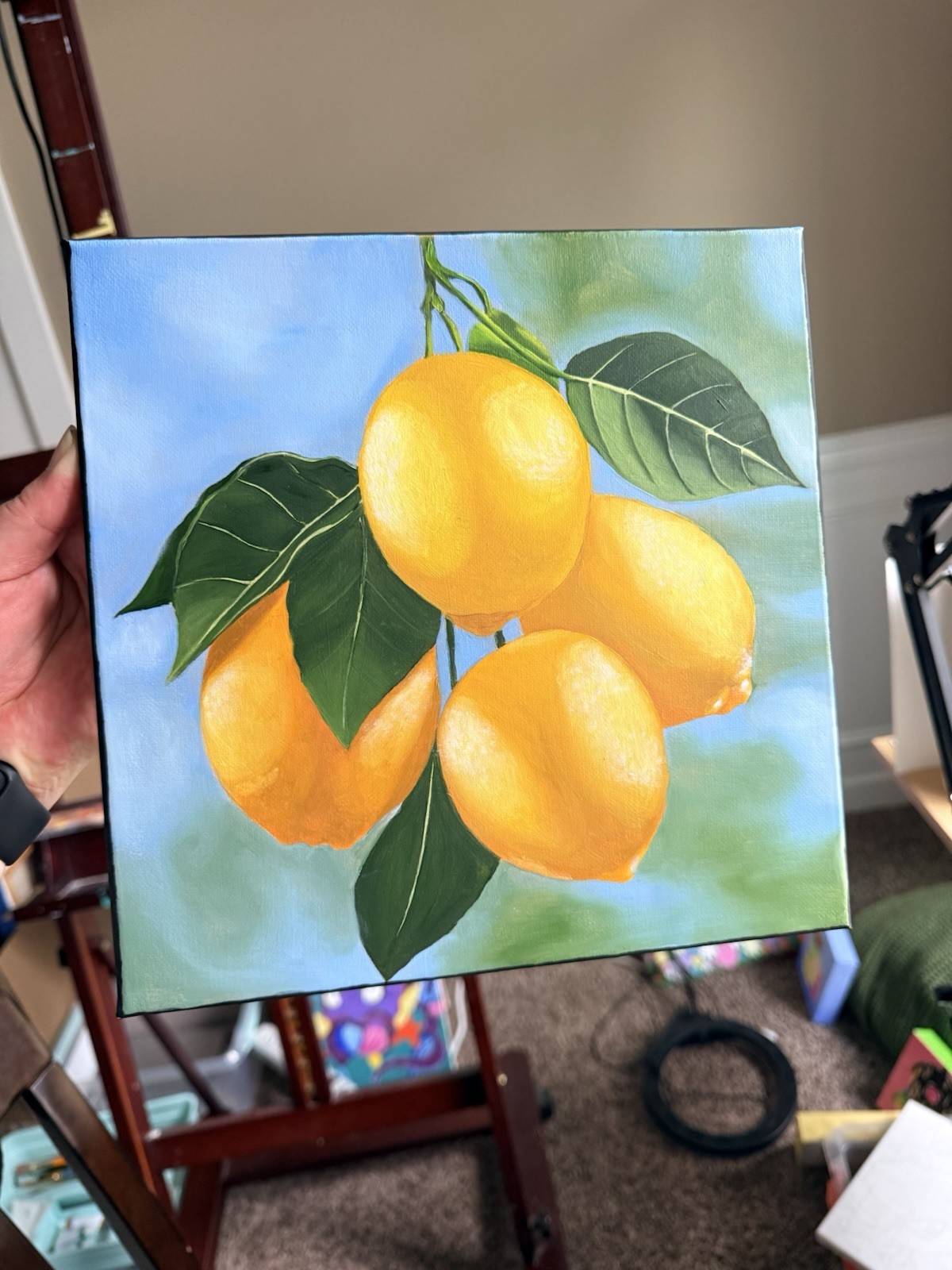 Original 10×10 Oil Painting, Hand Painted, Realism, Nature, Lemon “Lemons”