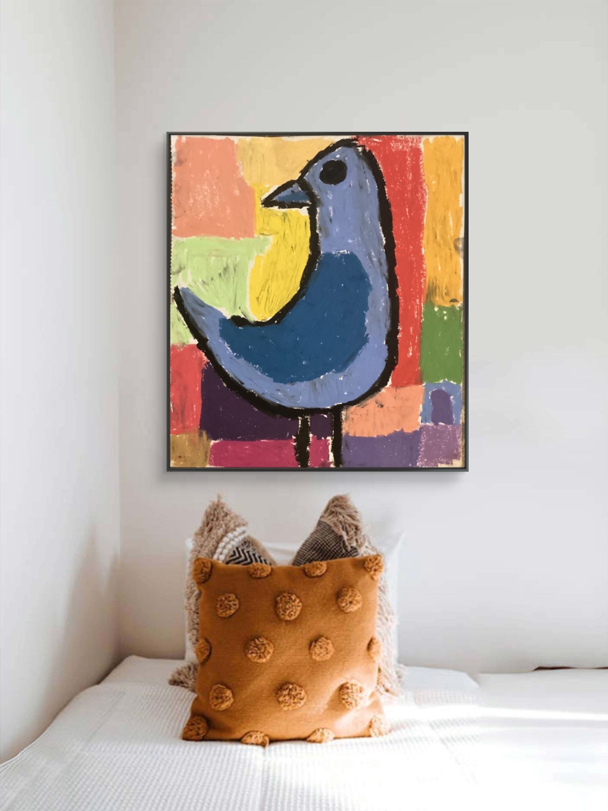 Abstract Minimalistic City Colorful Expressionism Blue Bird Art 11×14 on Paper