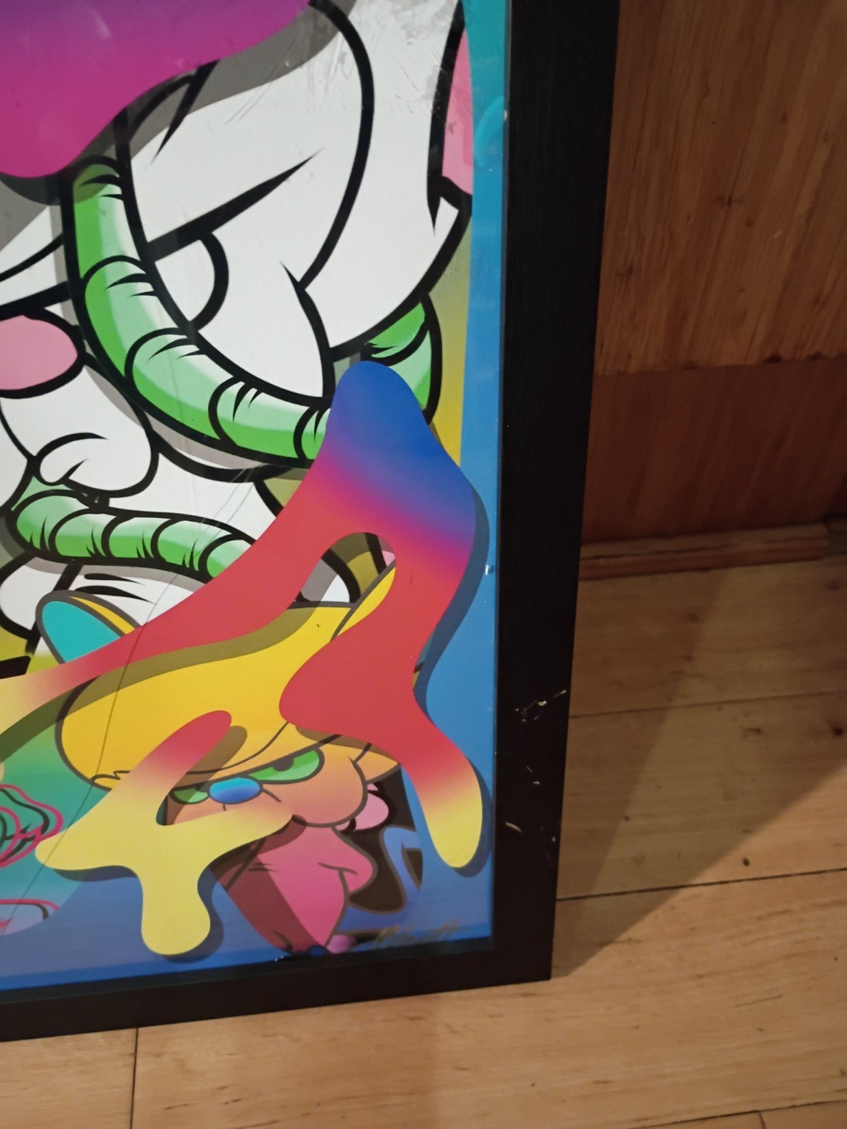 Cartoon Graffiti Art Signed 16″ x 24″ Black Woodgrain Studio Gallery Frame