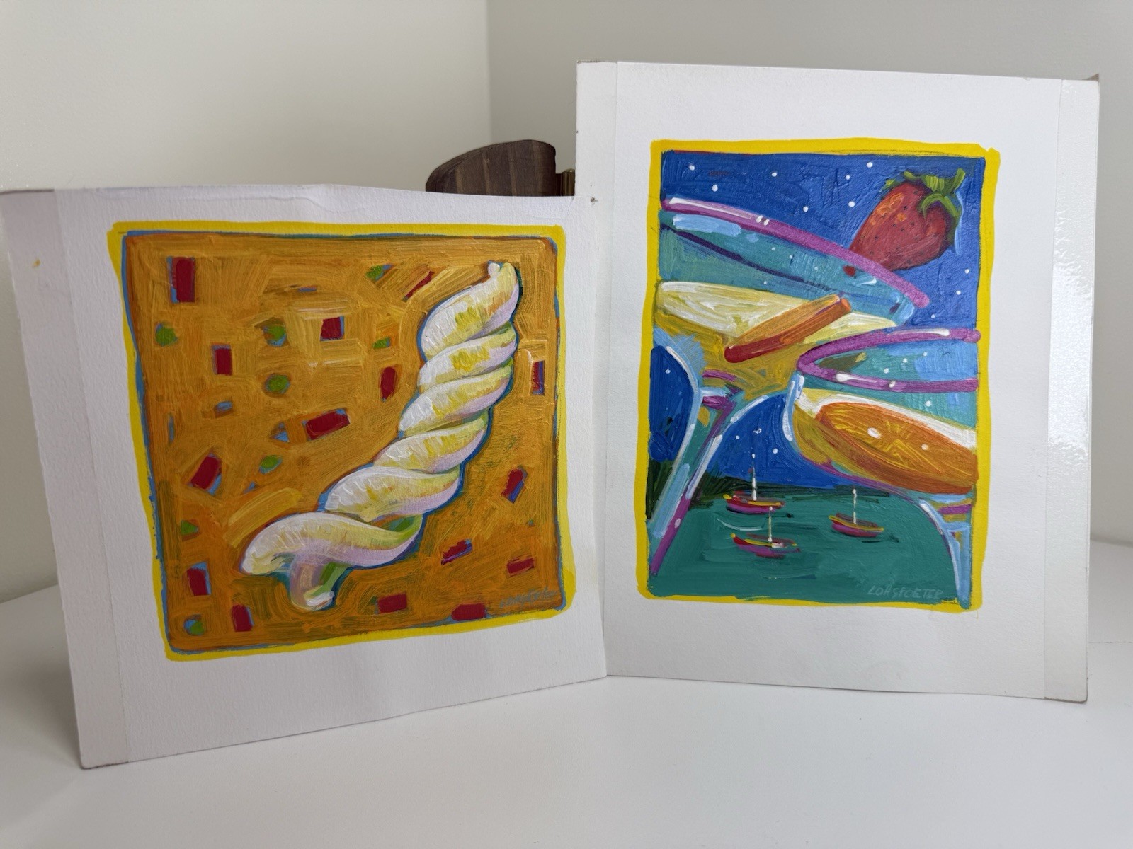 Lori Lohstoeter Original Paintings On Paper Seashell & Cocktails Set Of 2