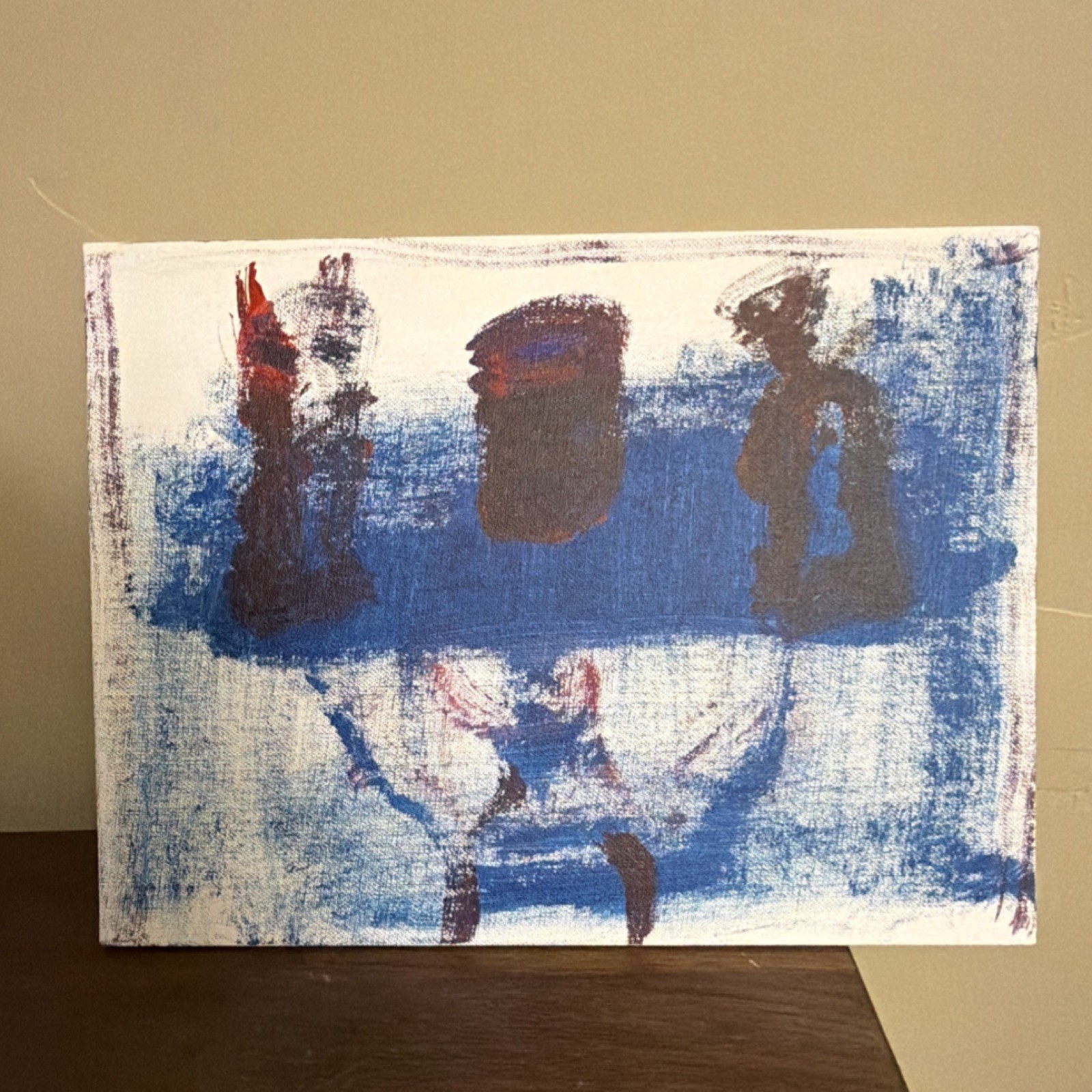 Abstract Blue and Red Painting on Canvas, Small, Unframed Art