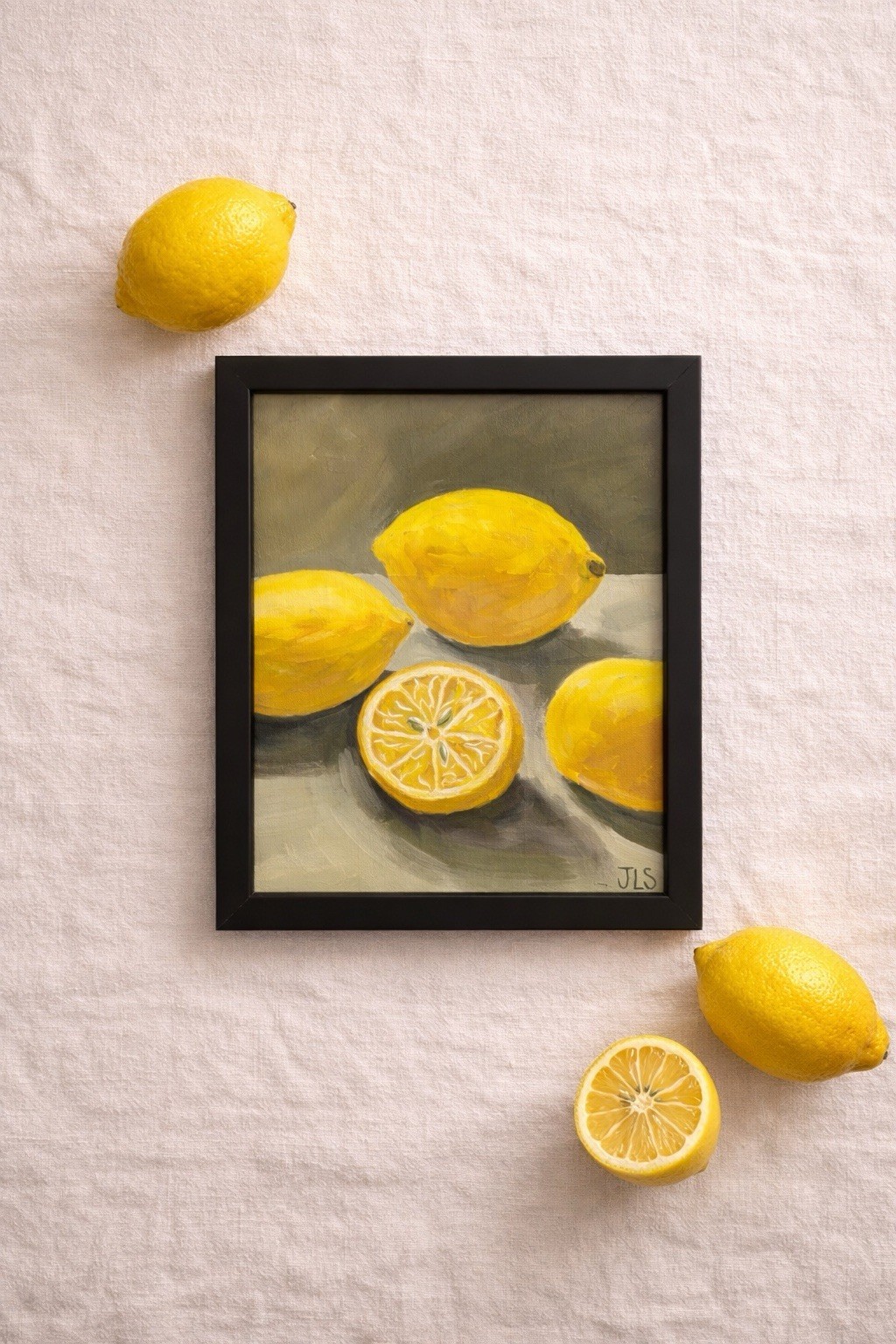 Lemon Still Life Painting Framed Kitchen Fruit Art 9×12