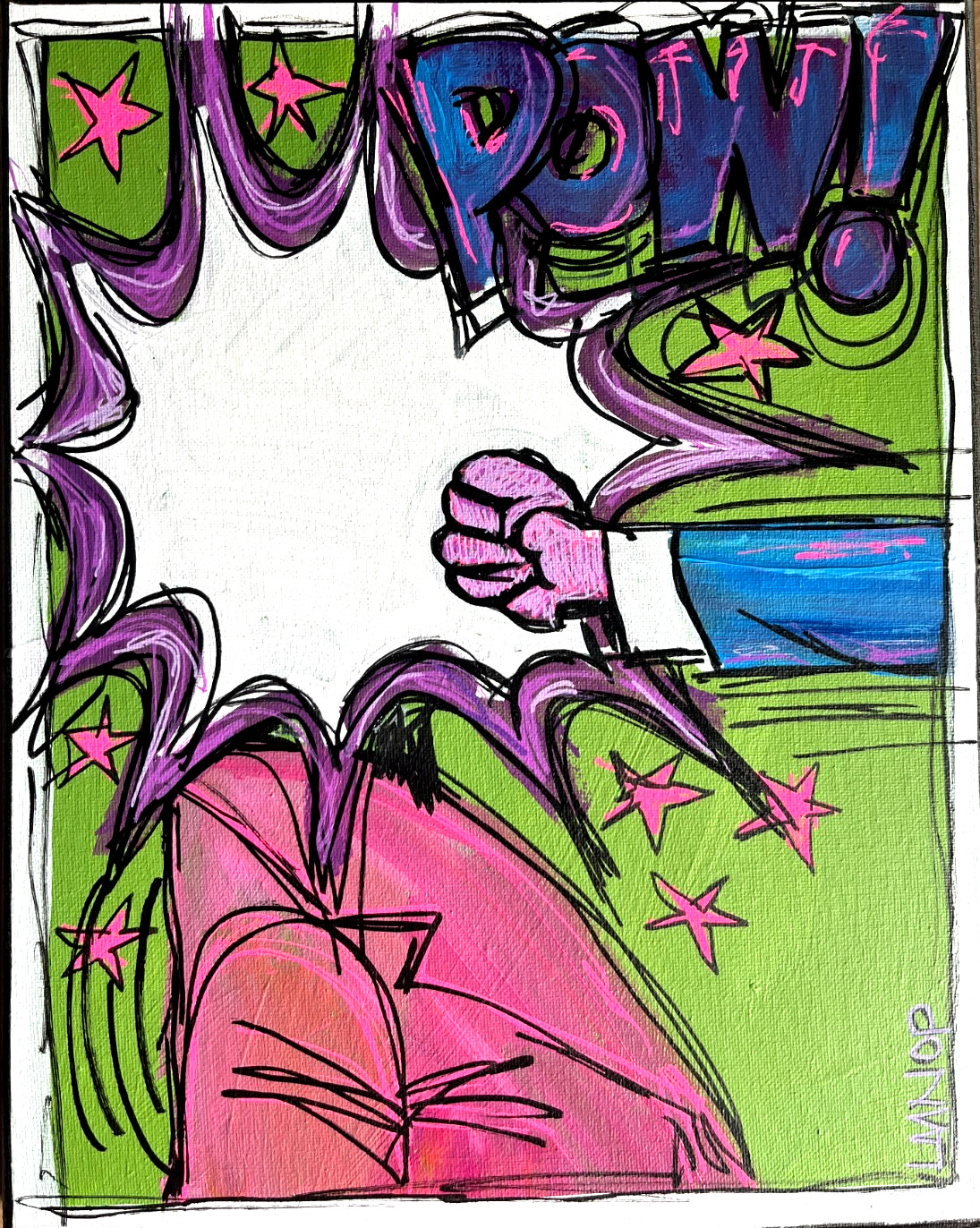 Comic Strip Vintage Sketchy Lines Pop Art Original Canvas Painting 11×14 LMNOP
