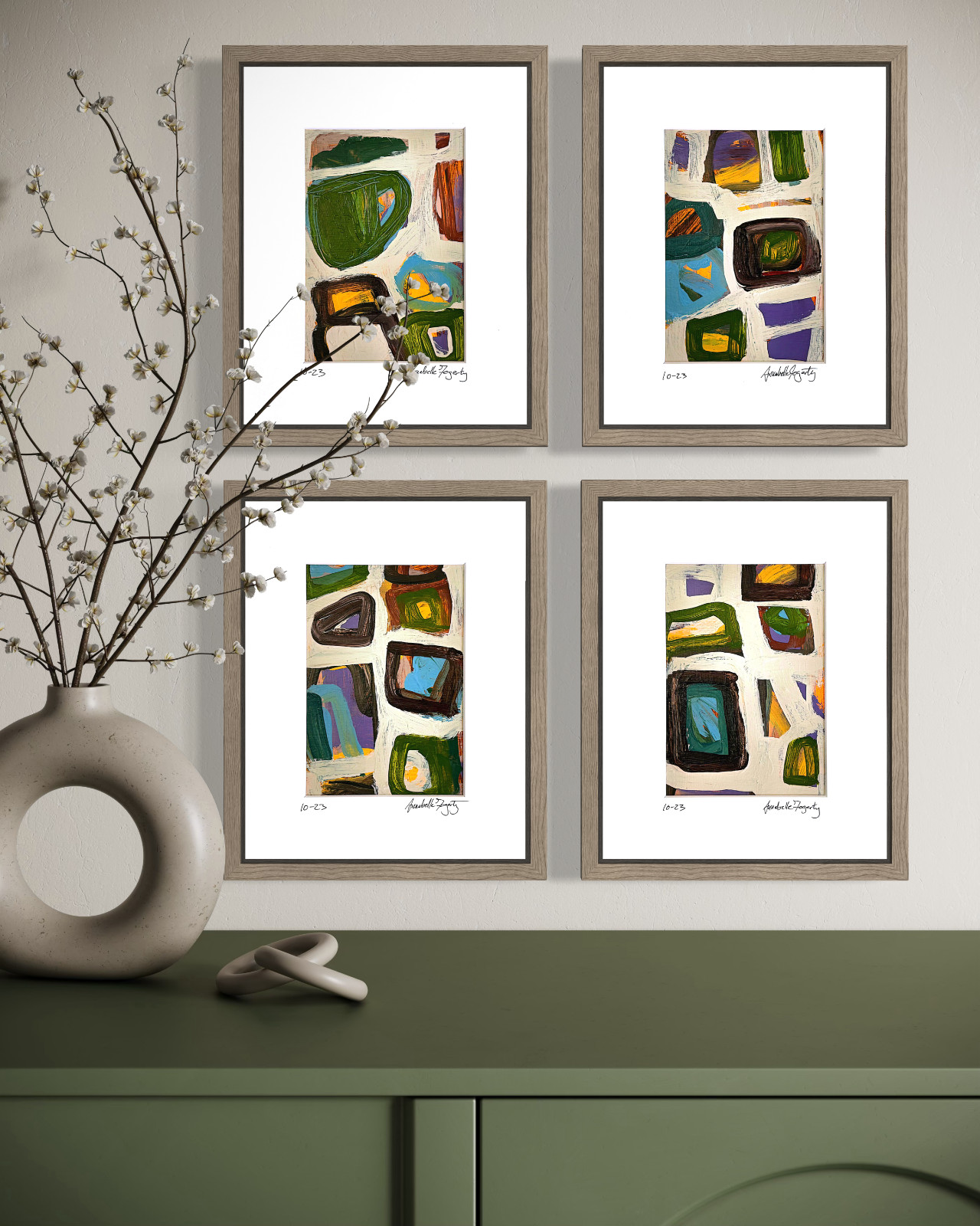 Set Of 4 Original Still Life Collage 8×10 Matted Contemporary Kitchen Wall Art