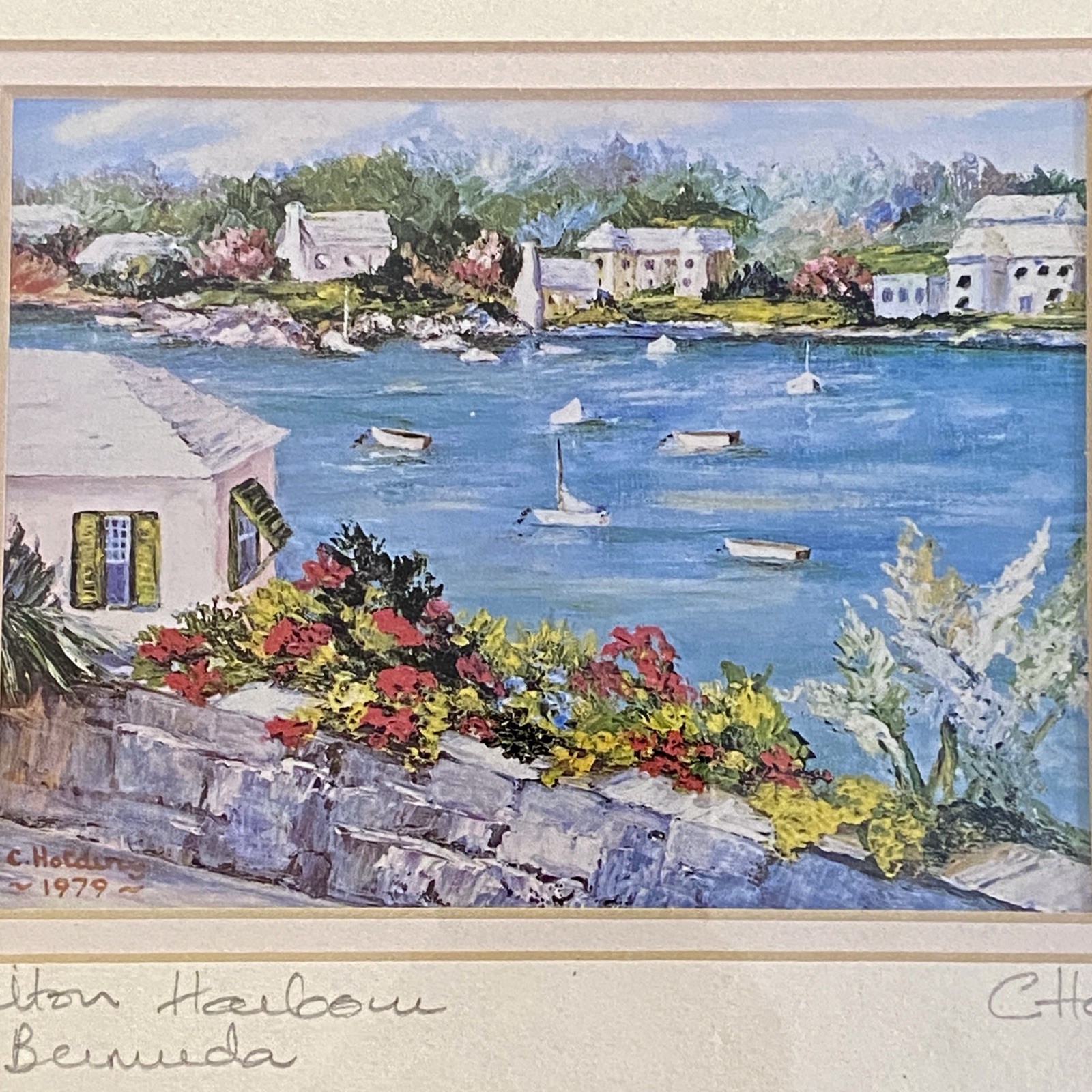 Signed Tropical Beachcore Coastal Framed Watercolor Litho Seaside Nautical 10×8