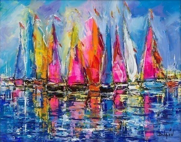 Sails of Color, limited edition embellished giclee on canvas by Duaiv, 31×25