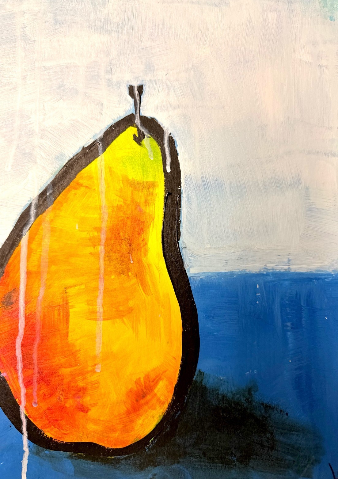 Original Art Pear 9×12 Heavy Art Paper Expressionism Abstract Colorful Acrylic
