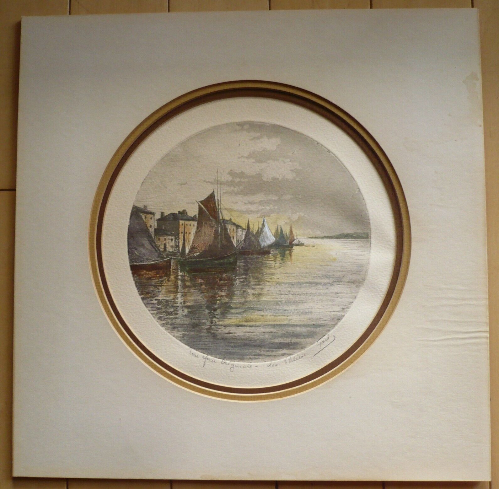 MYSTERY ETCHING in Color PENCIL SIGNED VINTAGE PRINT SHIPS , MODERN & LISTED ART