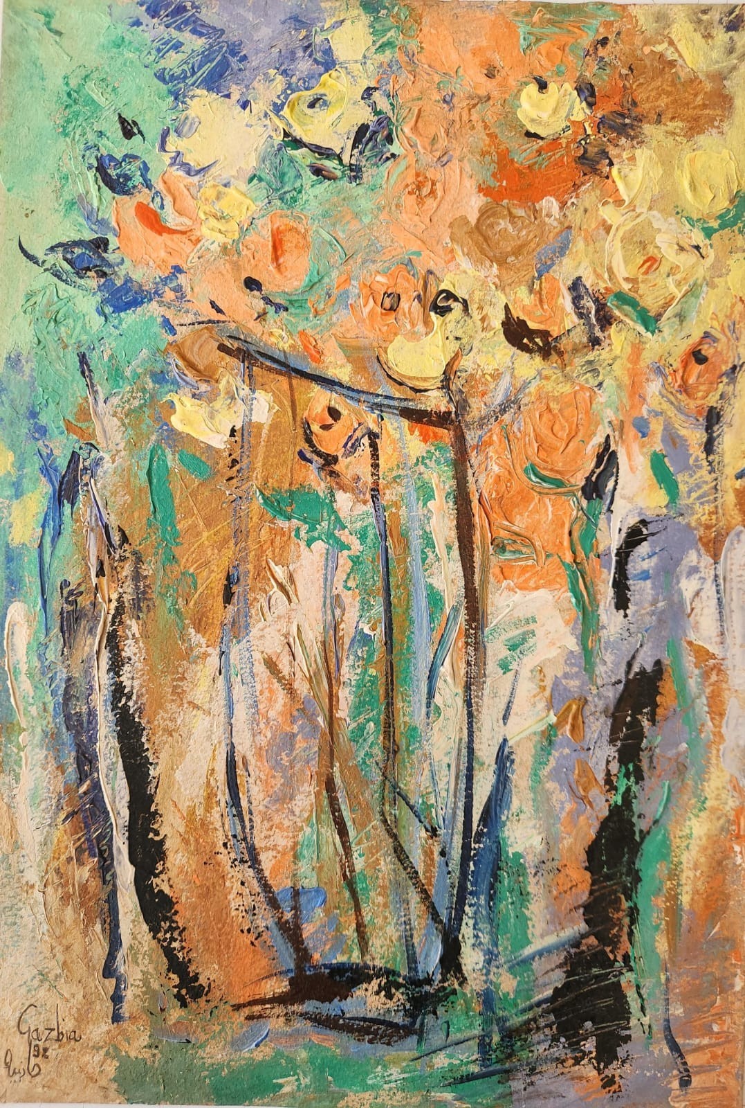 ORIGINAL ACRYLIC on paper Painting By Prominent Egyptian Artist GAZBIA SIRRY