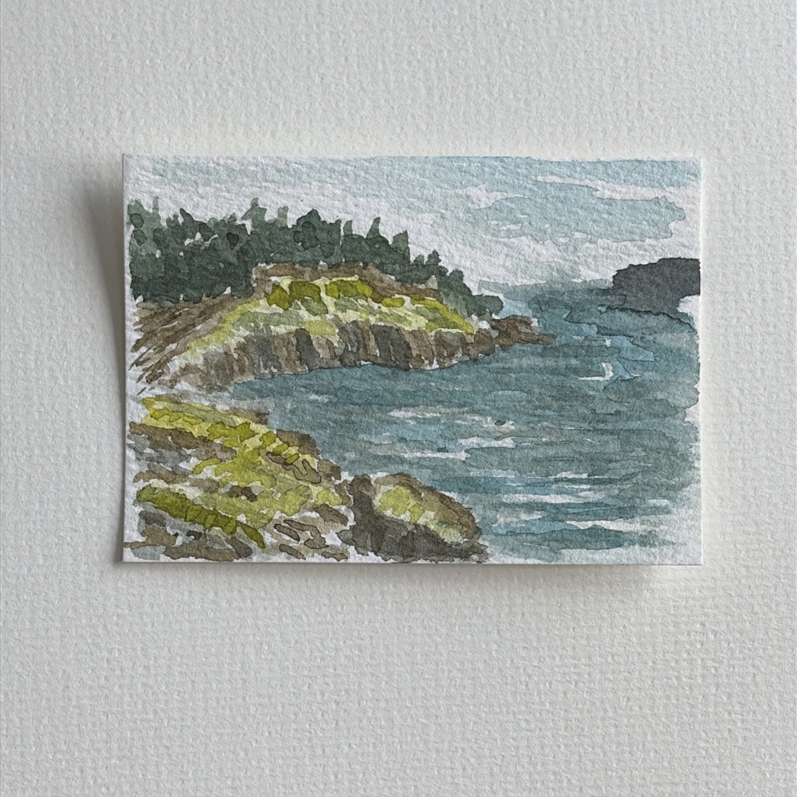 ACEO Original Watercolor Painting Shoreline Ocean. By JMJager