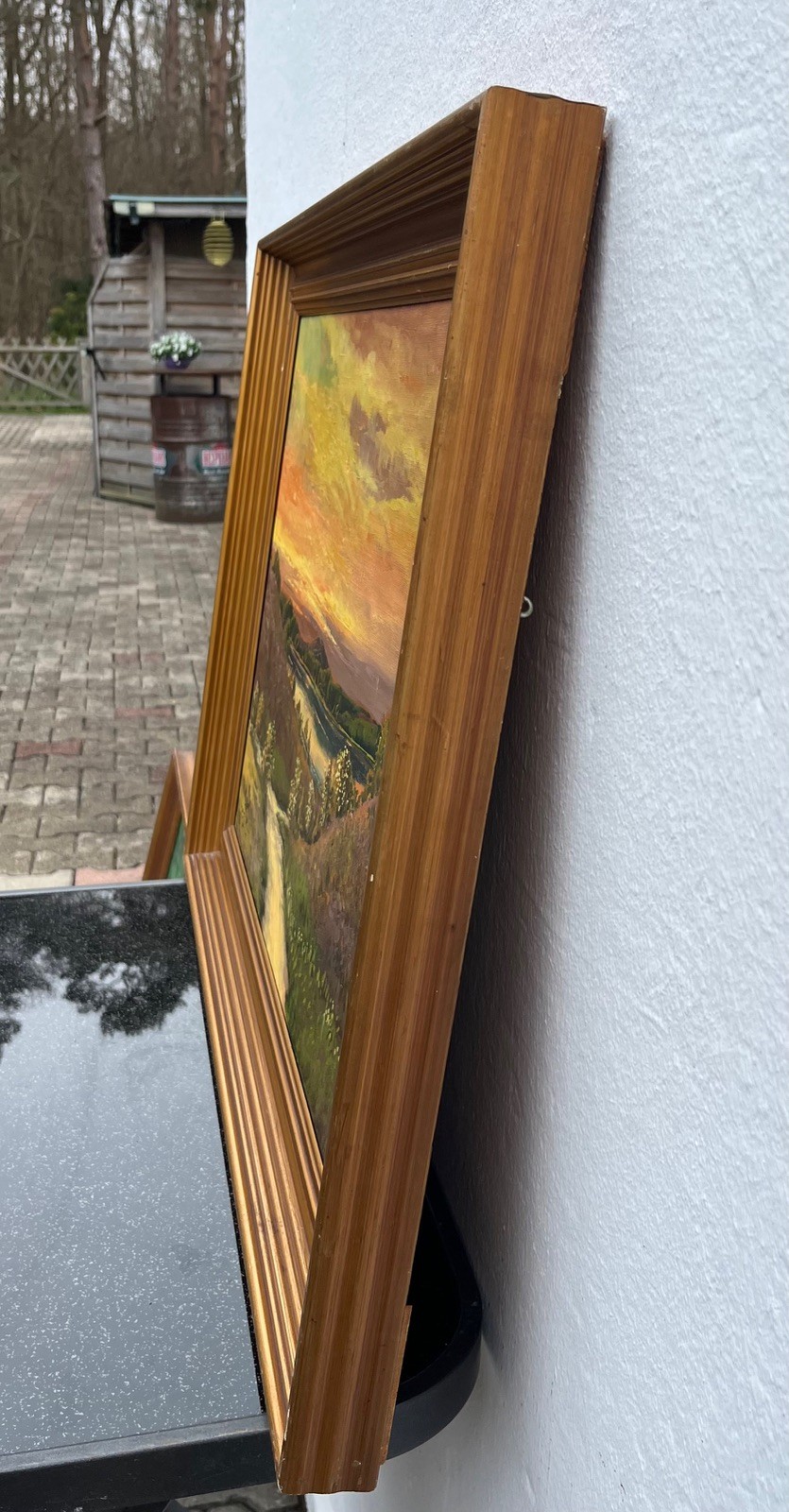 Impressionist Evening Summer Landscape With Lake Oil Painting, Antique, Framed