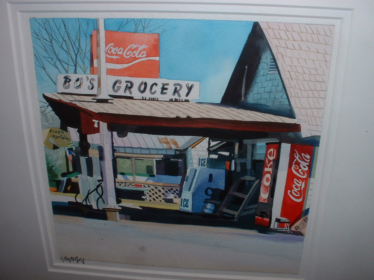 ORIGINAL 1994 WATERCOLOR PAINTING by CHRIS HARTSFIELD BO’S GROCERY COCA-COLA
