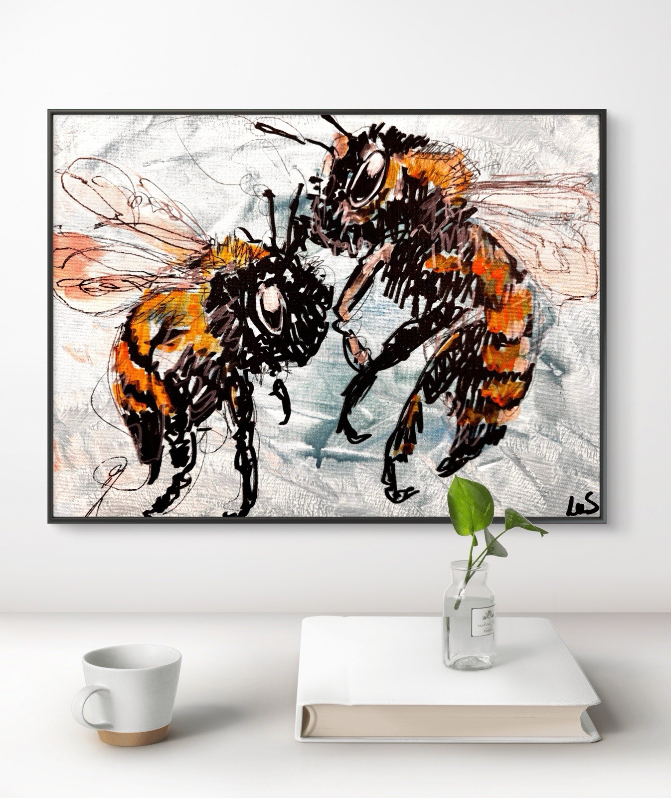 Abstract Original 11×14 Bees Expressionism Handmade Signed Wall Art Decor 111