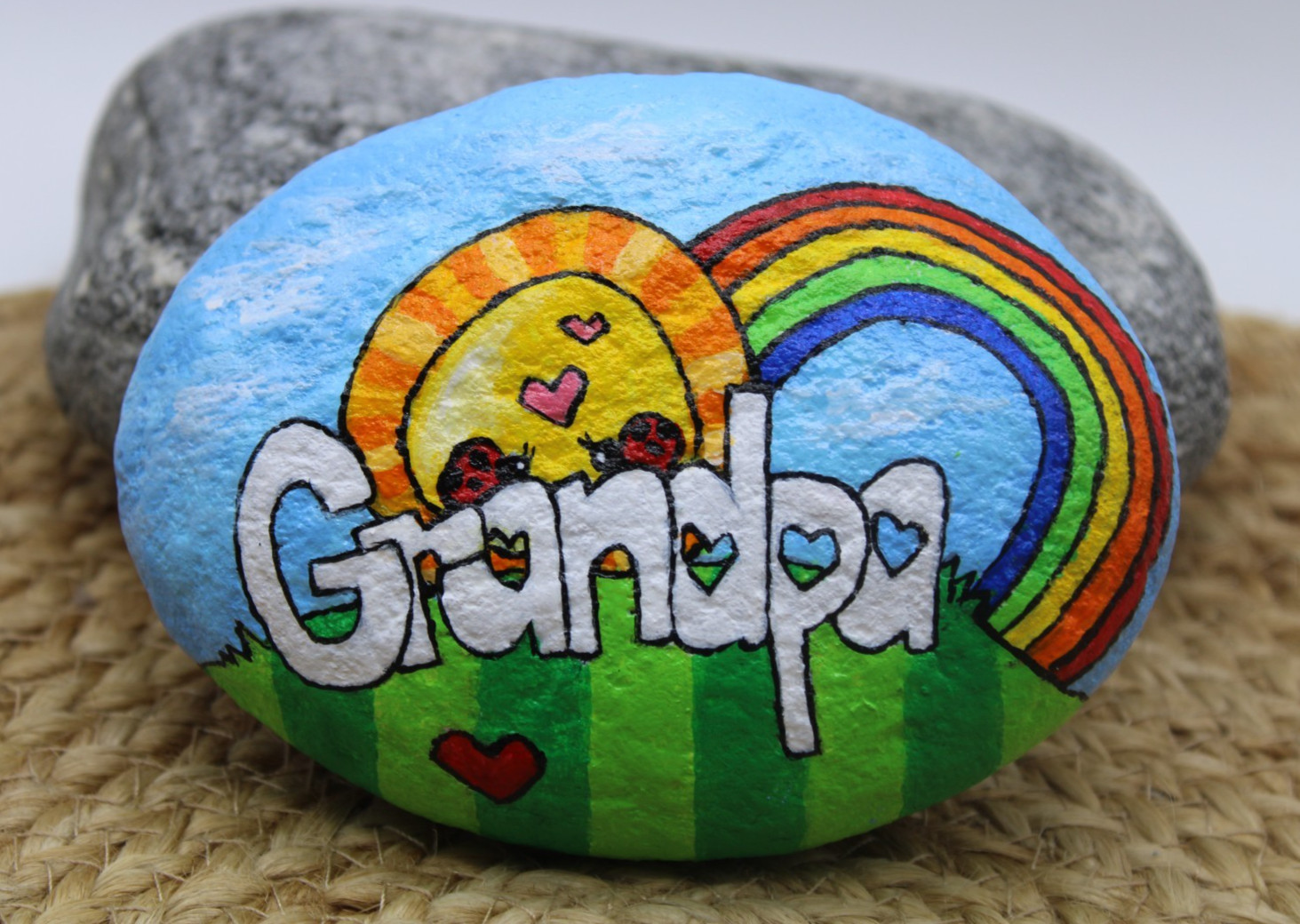 My hand painted ~Family Tree Rocks~ GRANDPA~ garden art rock ~by Rockn Palette
