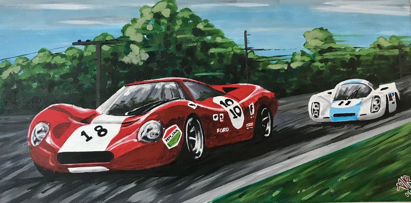 FORD vs. FERRARI LEMANS Car Painting 12×24 Original Acrylic Art-Ford vs.FERRARI
