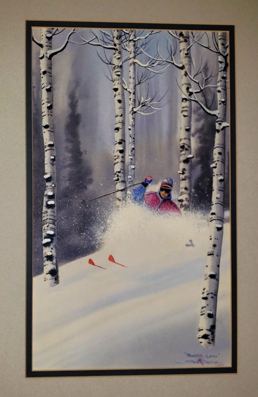 STEPHEN STALLINGS Painting Listed American Realism SIGNED SPORTS Landscape SKI