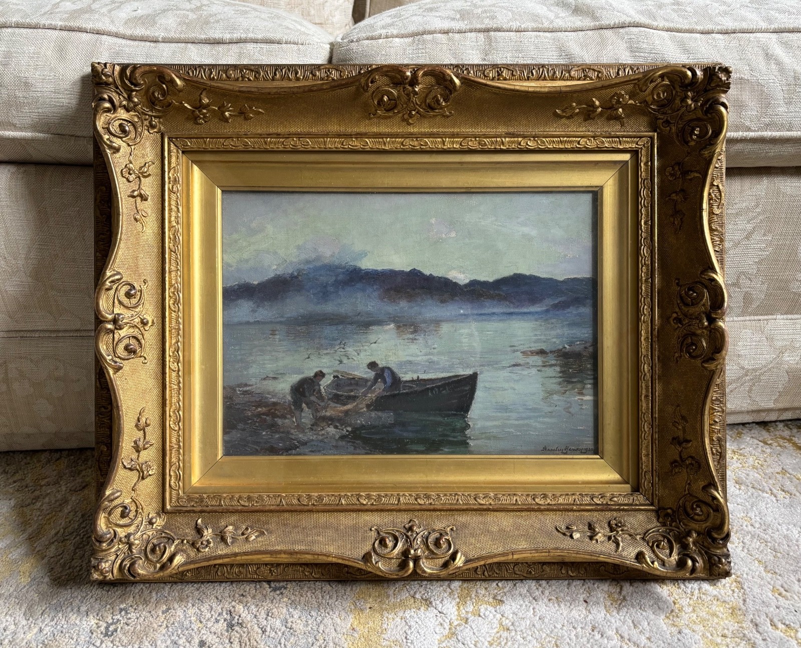 Antique Scottish Oil Painting “A Misty Morning” by Barclay Henry – Framed