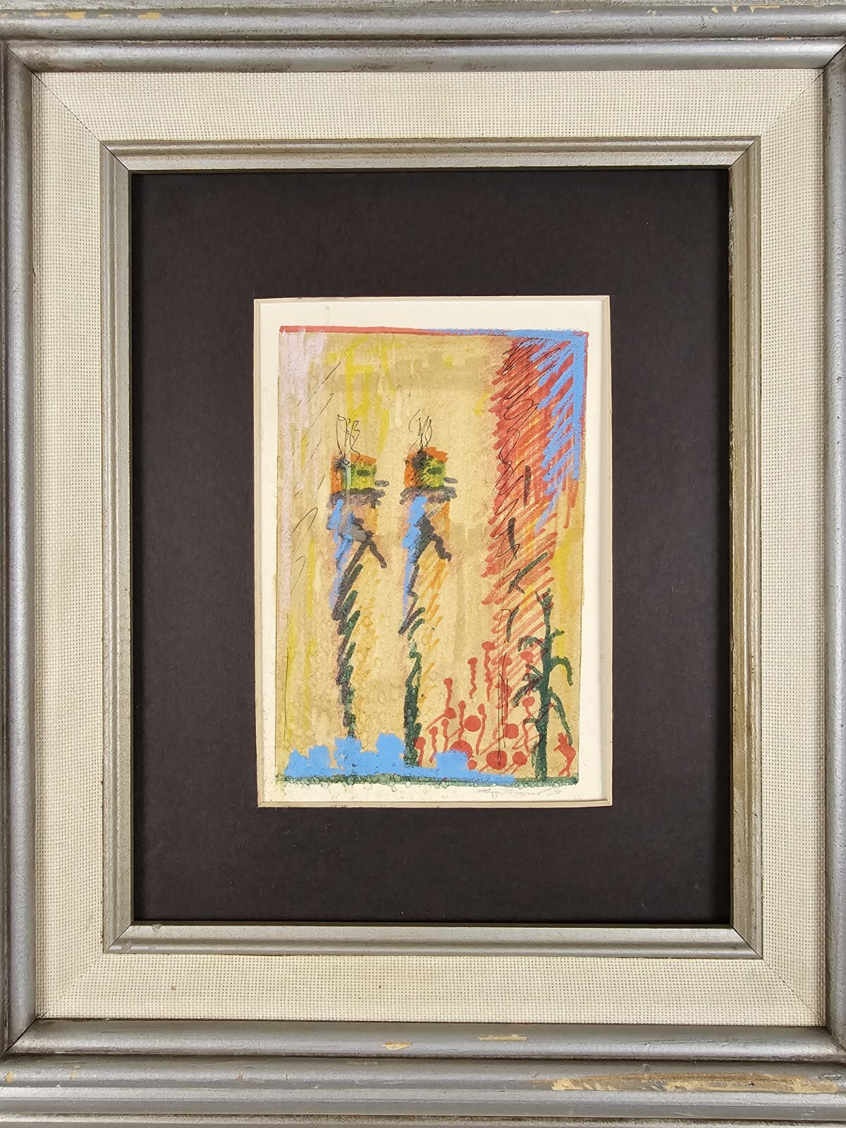 Odd Antique Original Illegibly Signed Abstract Painting 15.5×13.5 Framed VTG Art