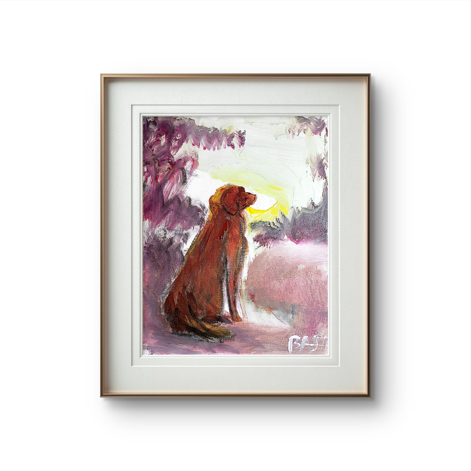 Labrador Silhouetted Vibrant Abstract Expressionism Canvas Painting 11×14