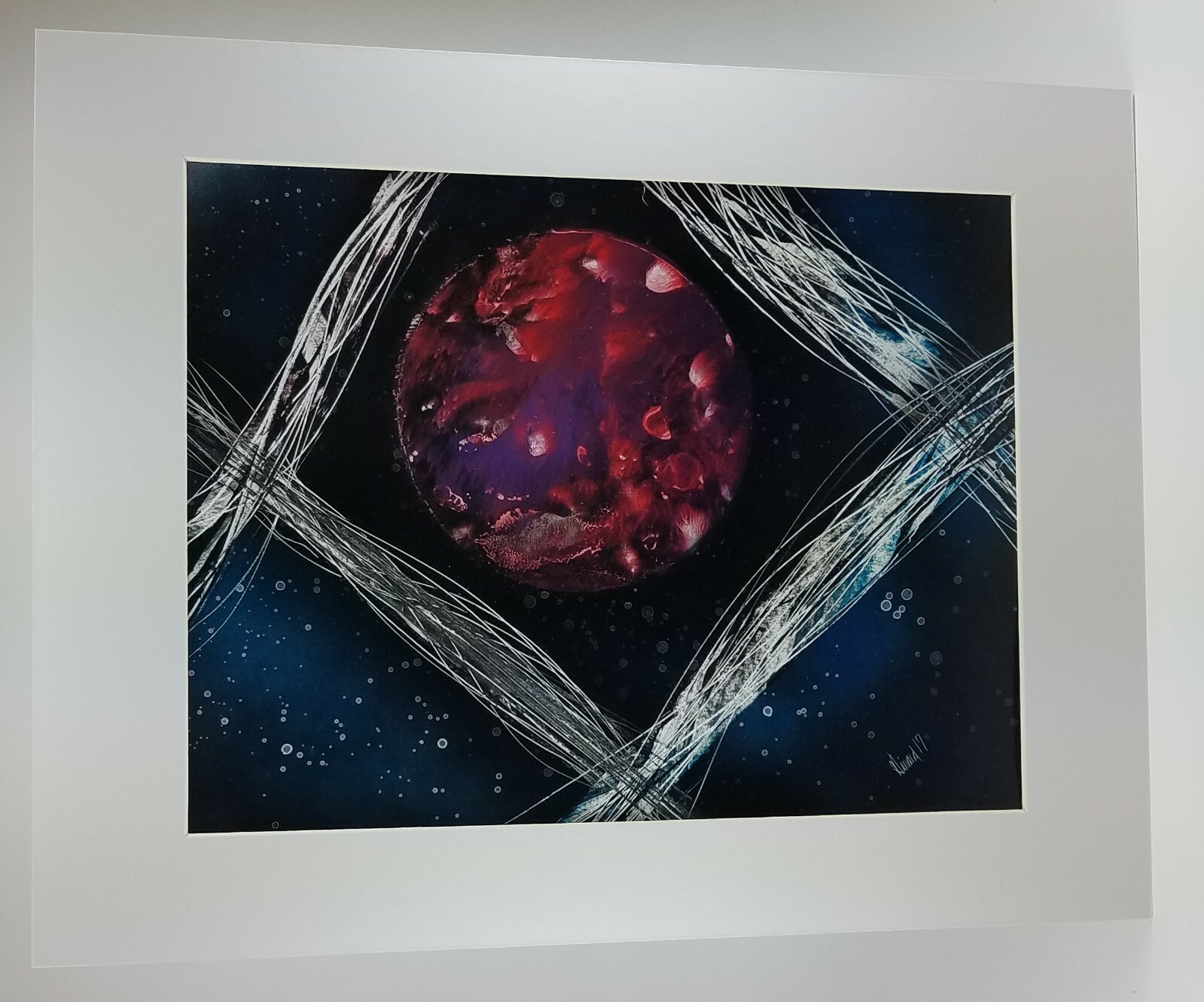 Outer Space Painted Scene with Planet by Artist Jason Girard with one mat