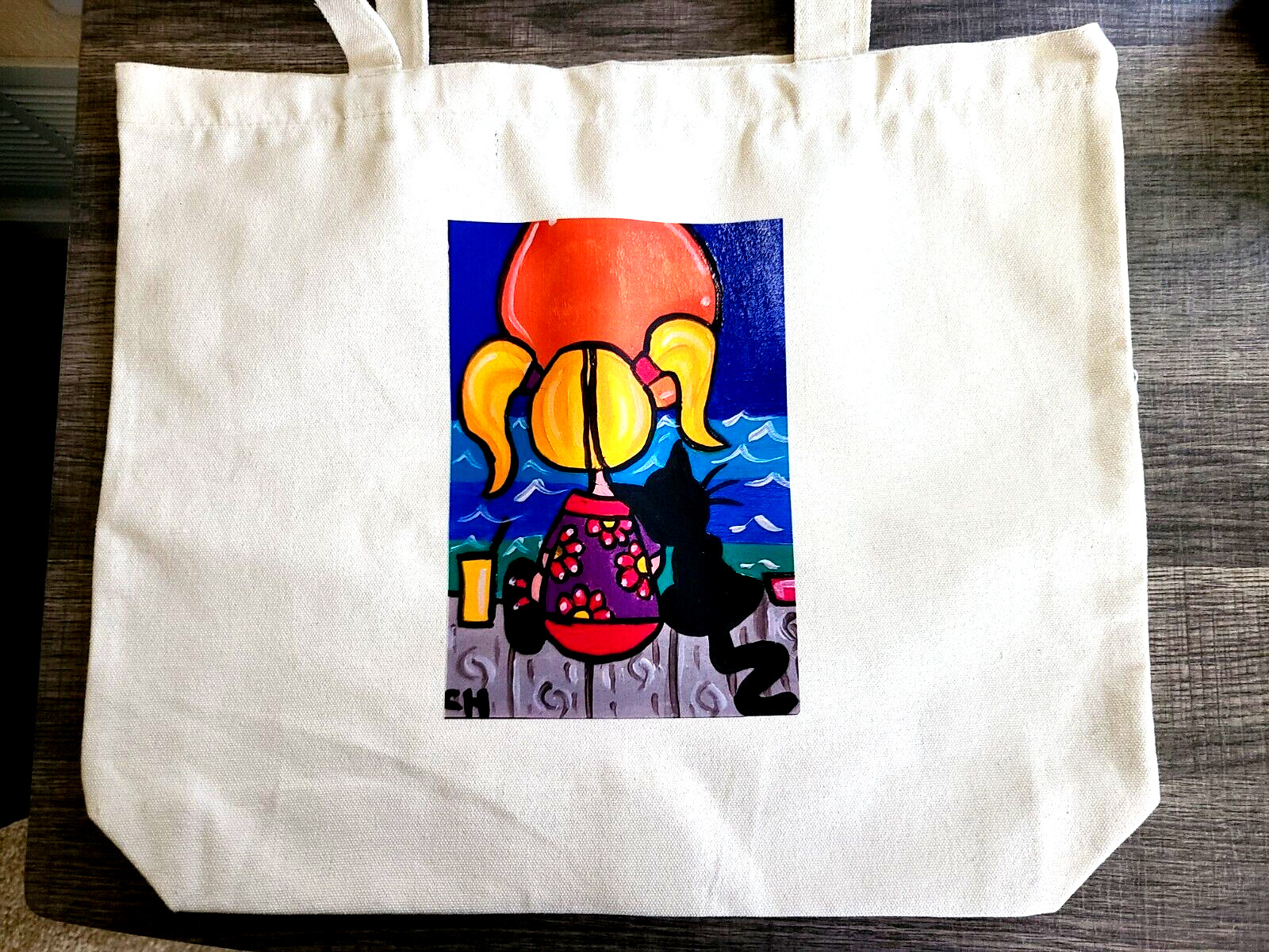 Brand NEW CANVAS WATCHING THE SUNSET CAT IRON ON TOTE BAG 16x13x4 » 2000-now