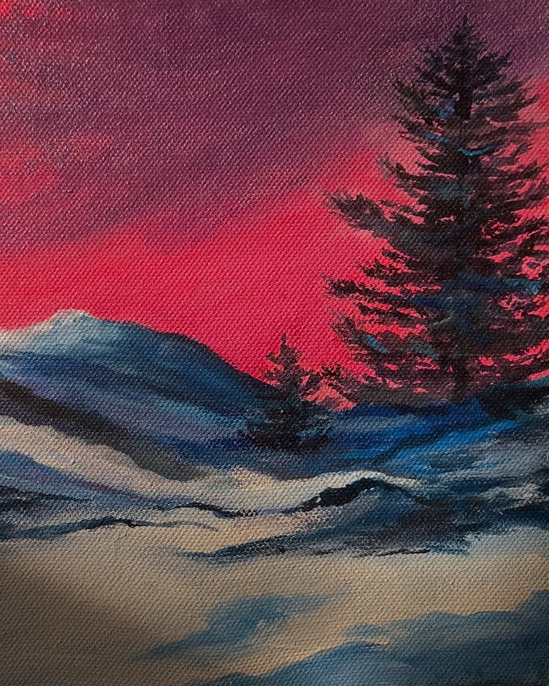 Original Aurora Borealis Winter Sunset AcryliPainting 8×10 Canvas Landscape Art