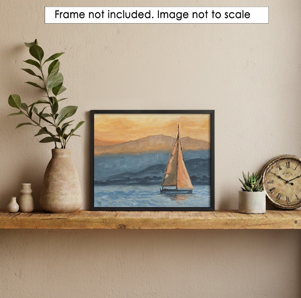 ORIGINAL Oil Painting IMPRESSIONISM Sailboat Sunset Lake River Boat Art 8″x10″