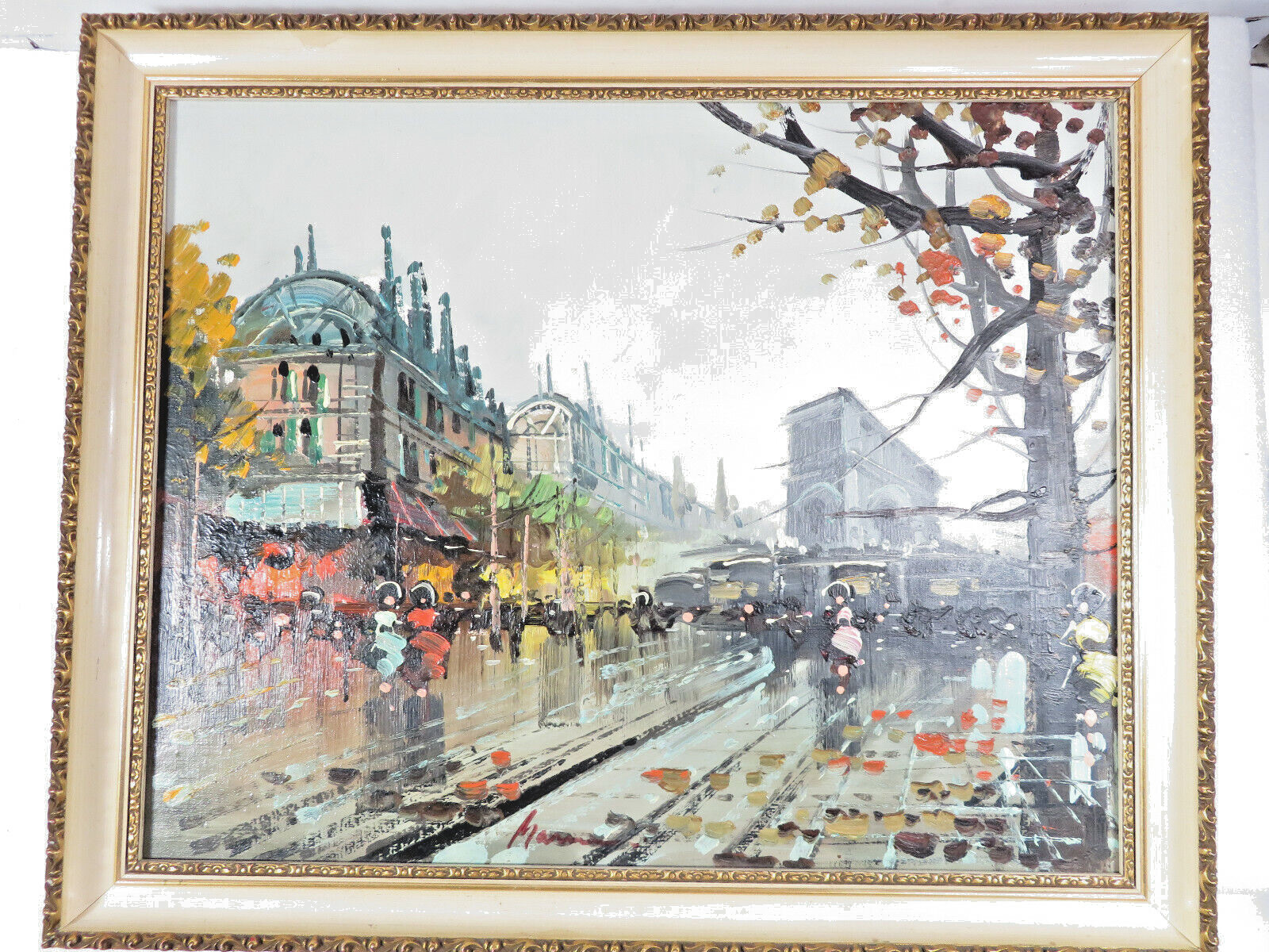 Nice!midcentury O/C PARISIAN/FRENCH street scene impresionistic 22″X18″ ornate