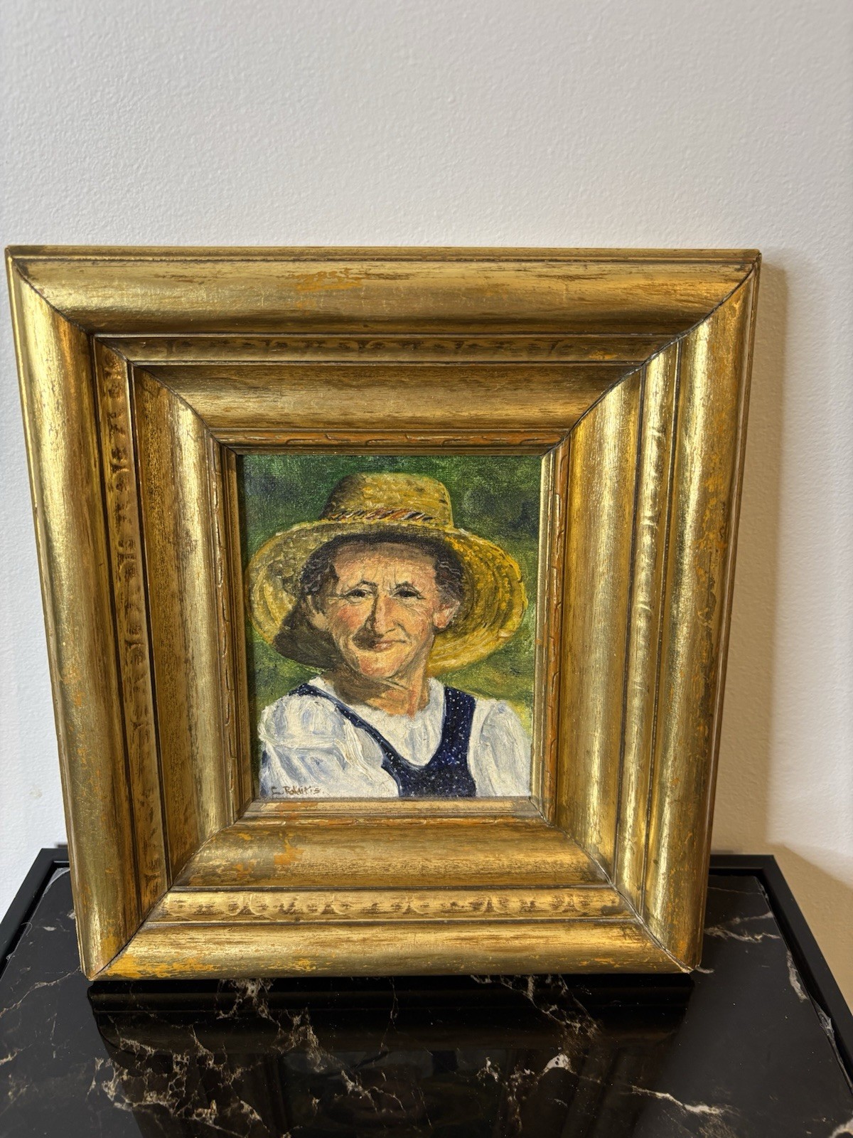 Antique Original Painting Young Man Portrait Signed Oil Framed 12”x10.5”