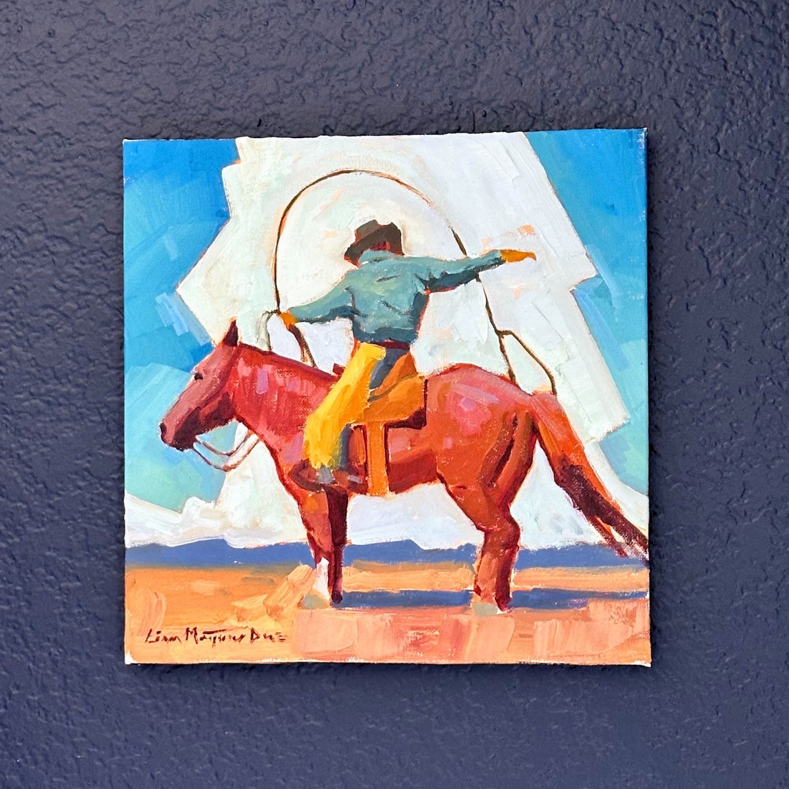 Liam Matthew Dye Lasso Cloud Study Original Oil Painting Western Cowboy 12×12