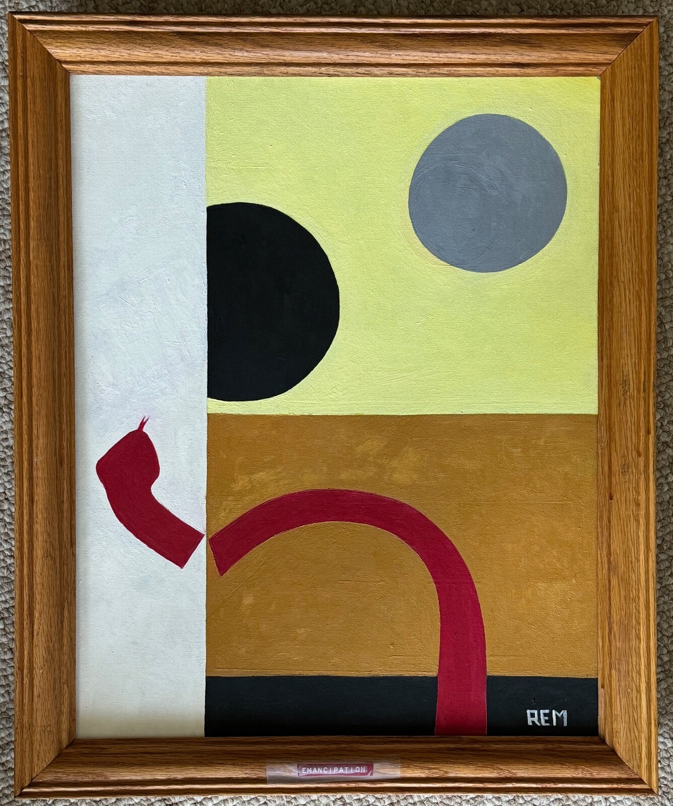 Vintage Geometric Surreal Abstract Painting Art Wall Hanging Signed REM Menges