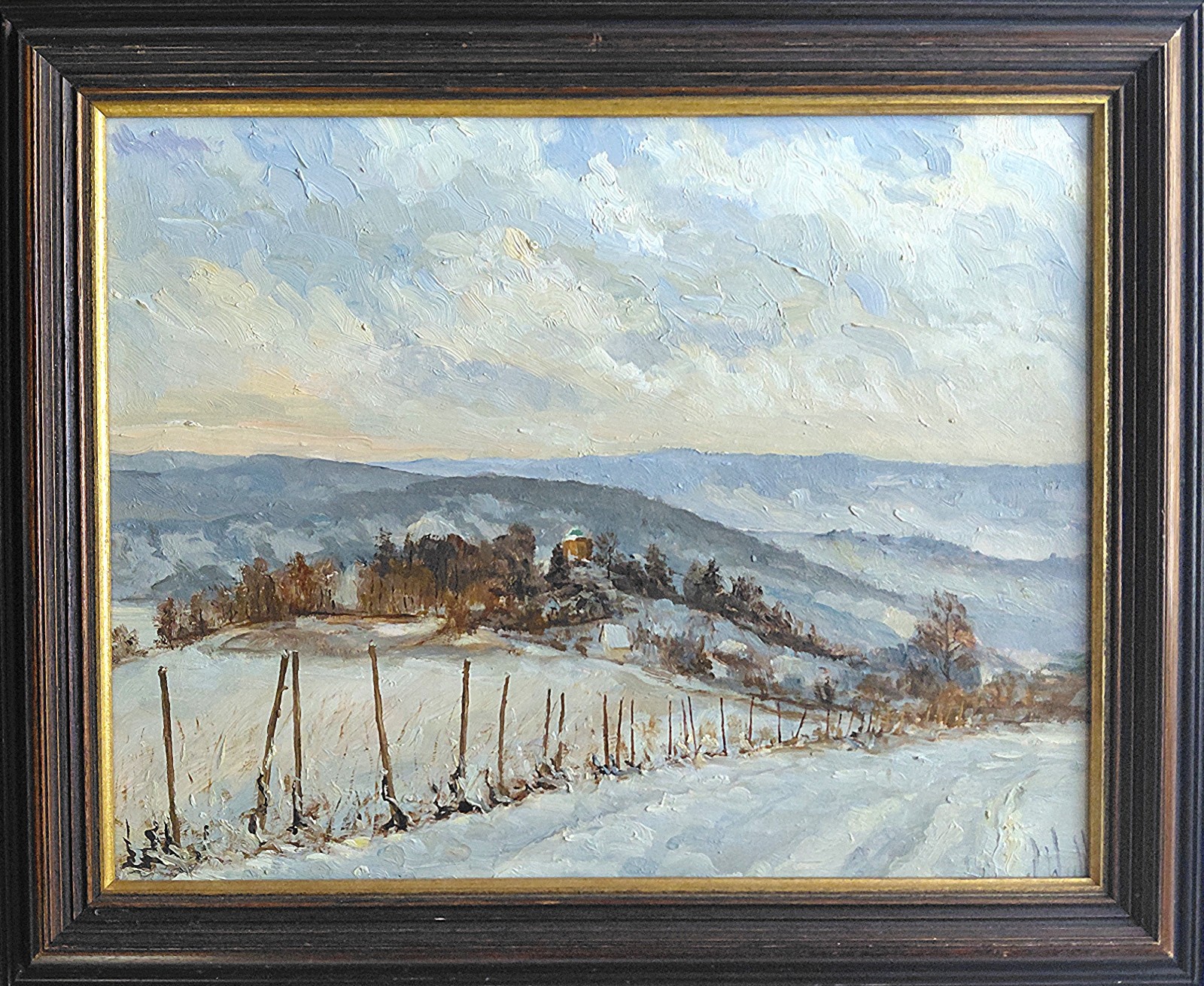 Oil painting Dieter Wulff (1929-2010) winter and snow on Rotenberg in Stuttgart