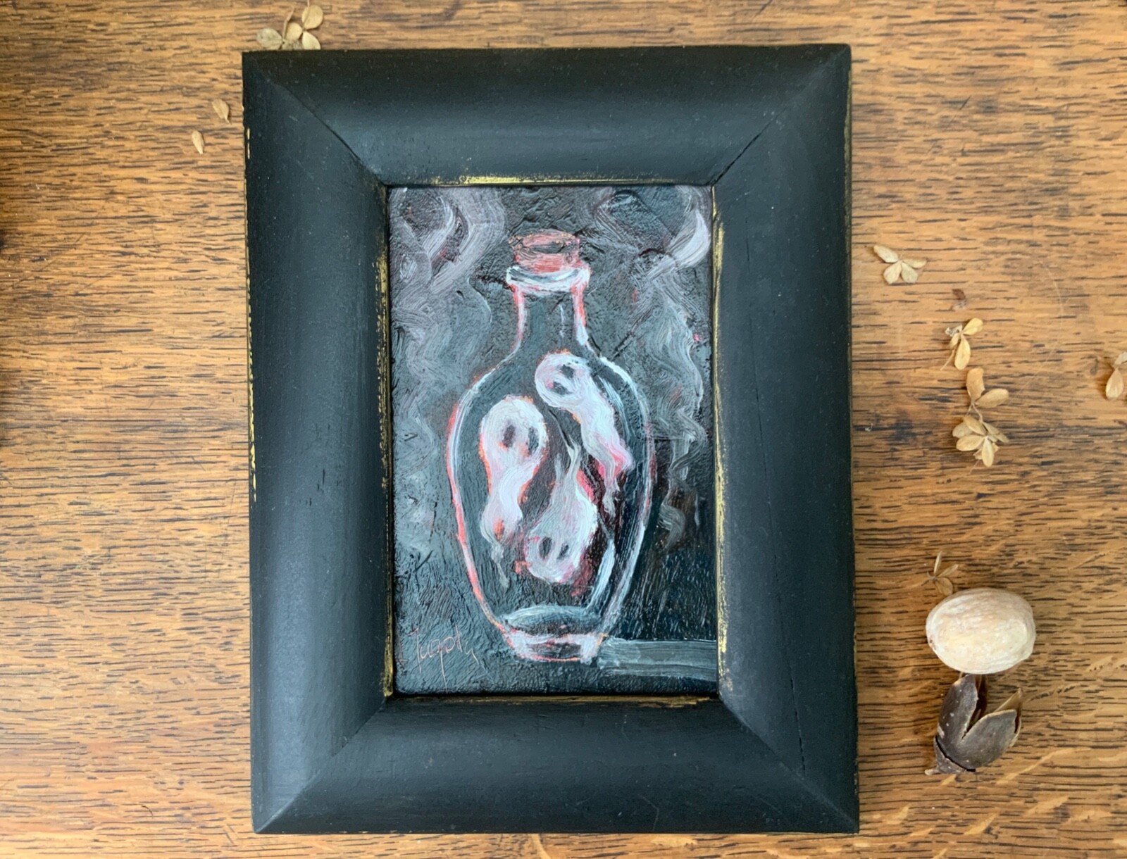 Original Art Ghost Painting Spook Framed 6.5×8.5″ Oil Painting Spooky Artwork