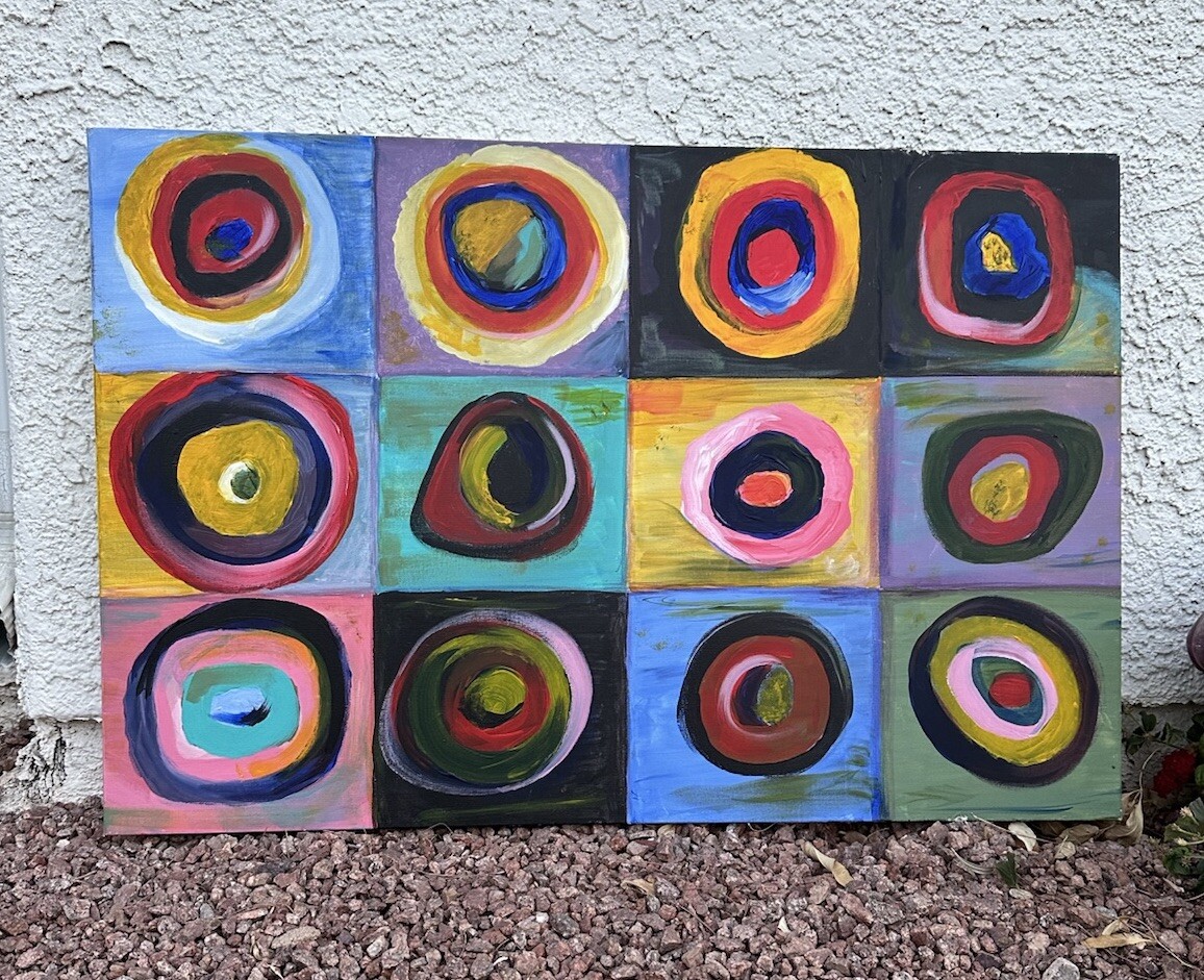 Abstract Circle Painting Kandinsky Style Colorful Squares Original Wall Art
