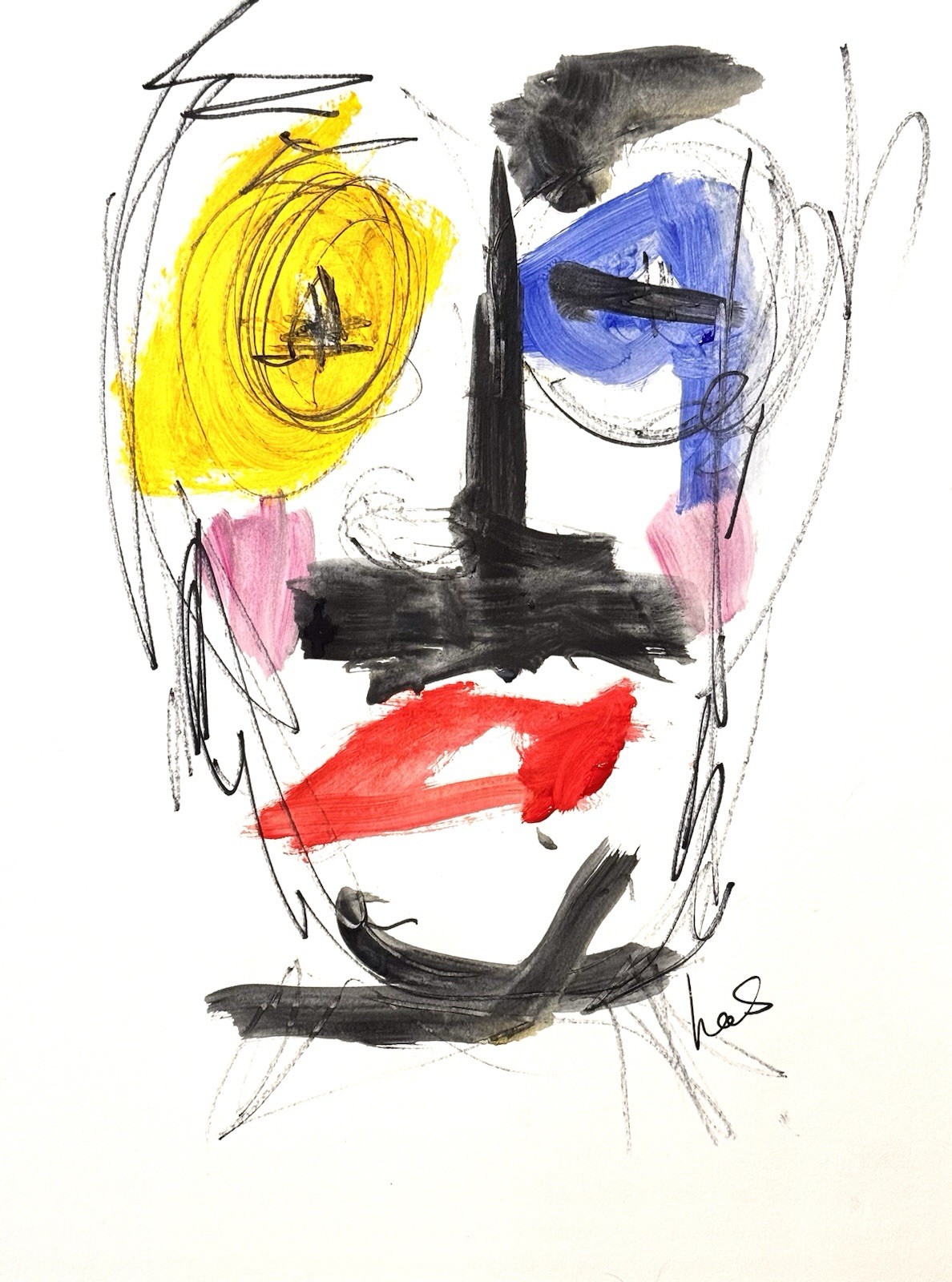 Original Abstract Expressionism 9×12 Man Paper Drawing Handmade Signed Art 22