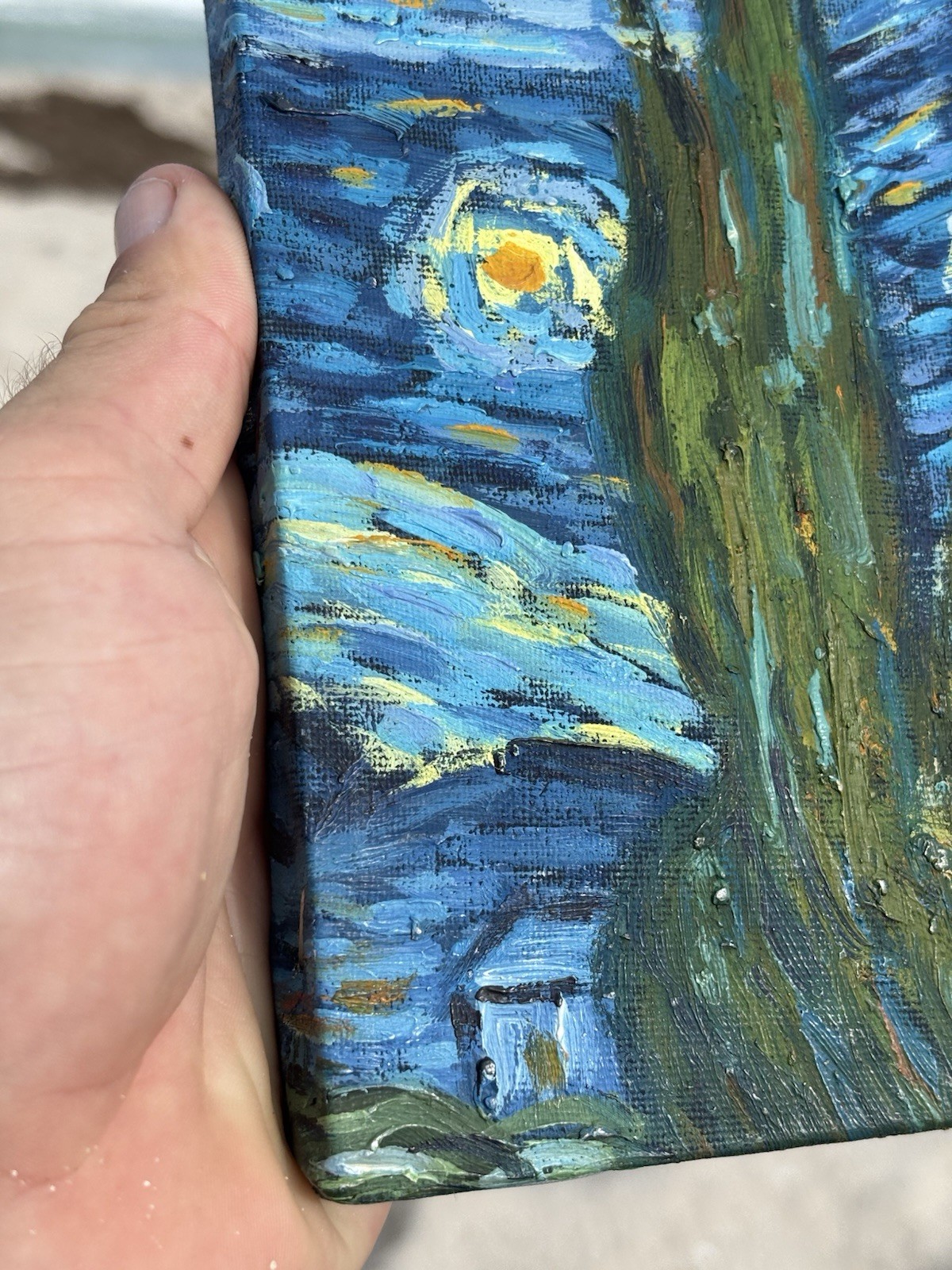 Vincent Van Gogh Starry Night Hand Painted Oil Painting 8in x 10in