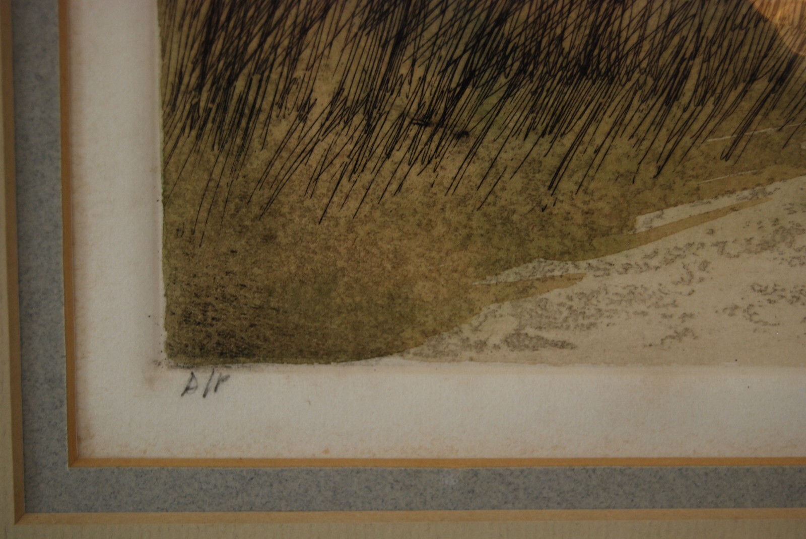 VTG FRAMED FRANK KACZMAREK SIGNED A/P COLORED ETCHING «STORM FENCE» LIGHTHOUSE