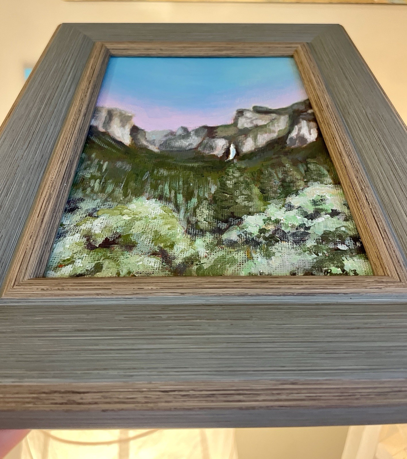 Yosemite Valley Sunset Original Painting Framed 5×7 Mountain Art