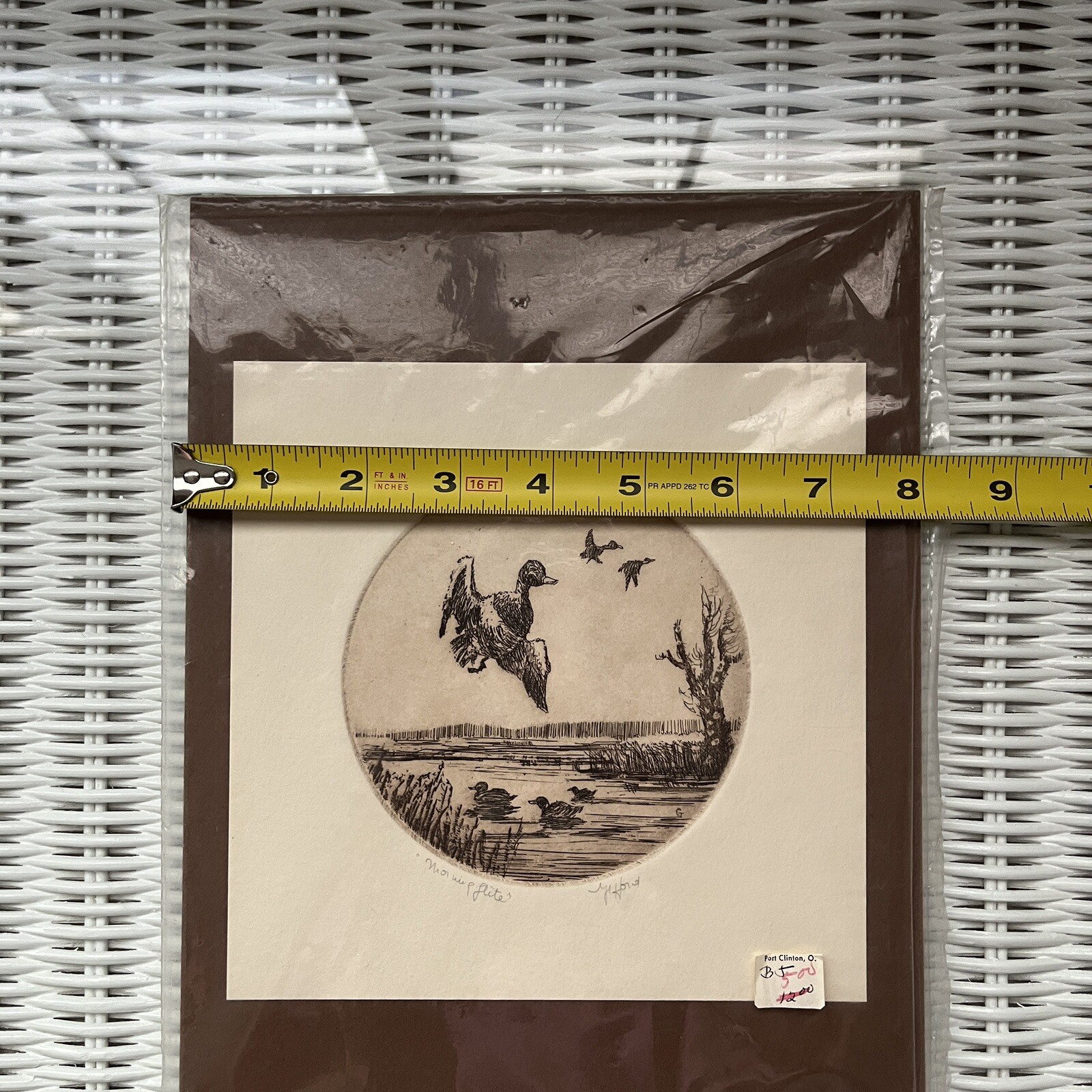 Vintage Original Etching Ducks flying paint «Morning flite», Signed Gifford