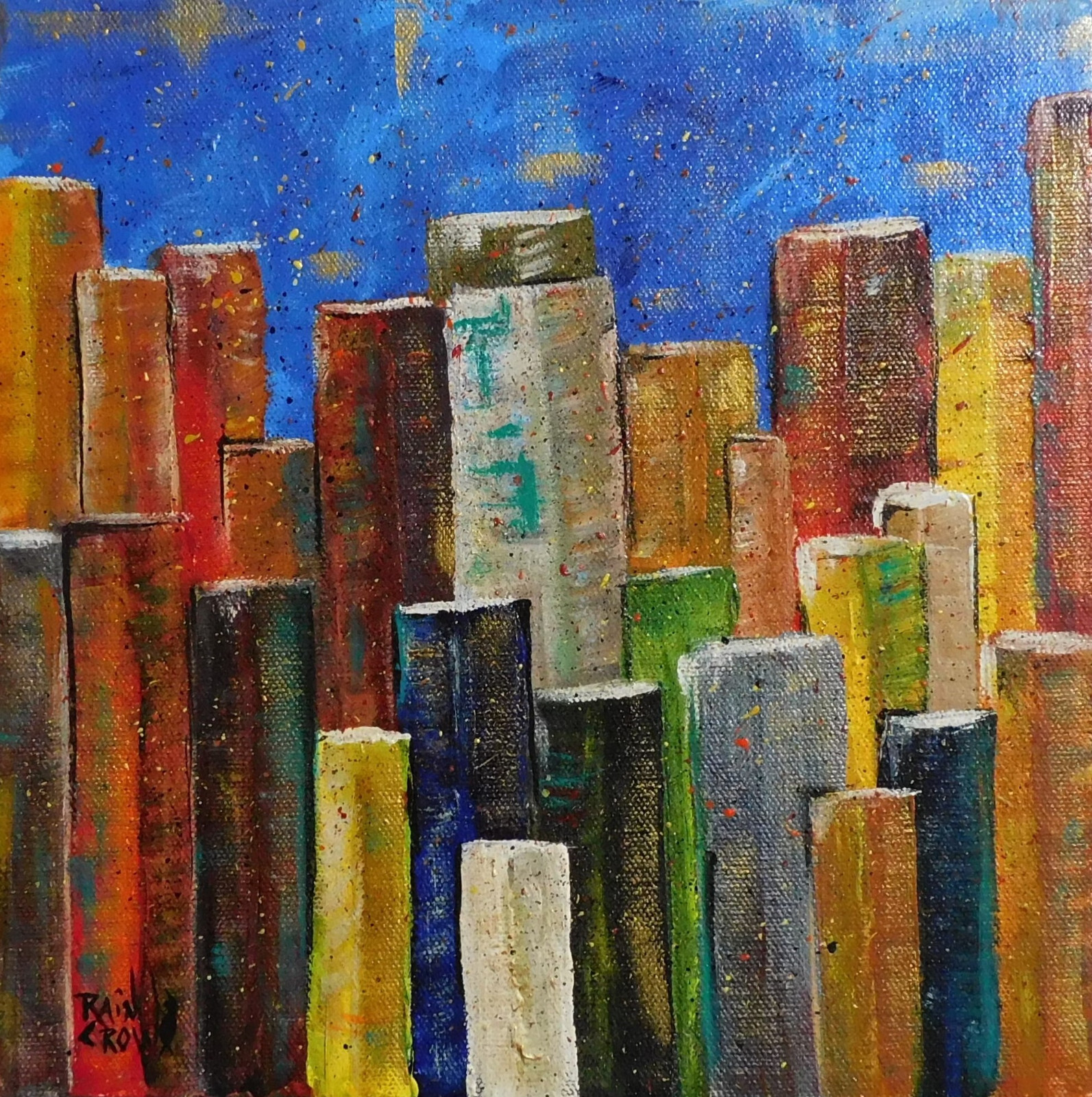 Abstract City Painting Original Art by Rain Crow