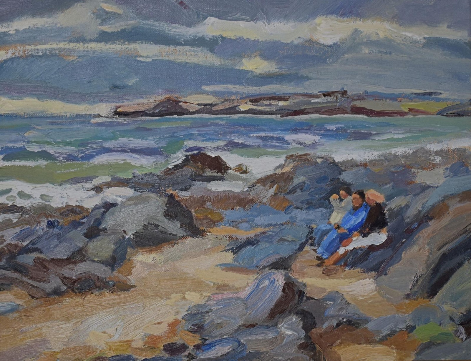Family Enjoying a Picnic on a Beach in Cornwall Oil Painting Neil Bolton 2005