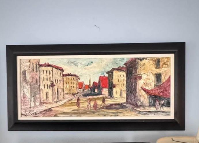 1955 HOMER COSTELLO Pallet Knife Oit PAINTING 48 x 24 SIGNED MCM FRAME EUC