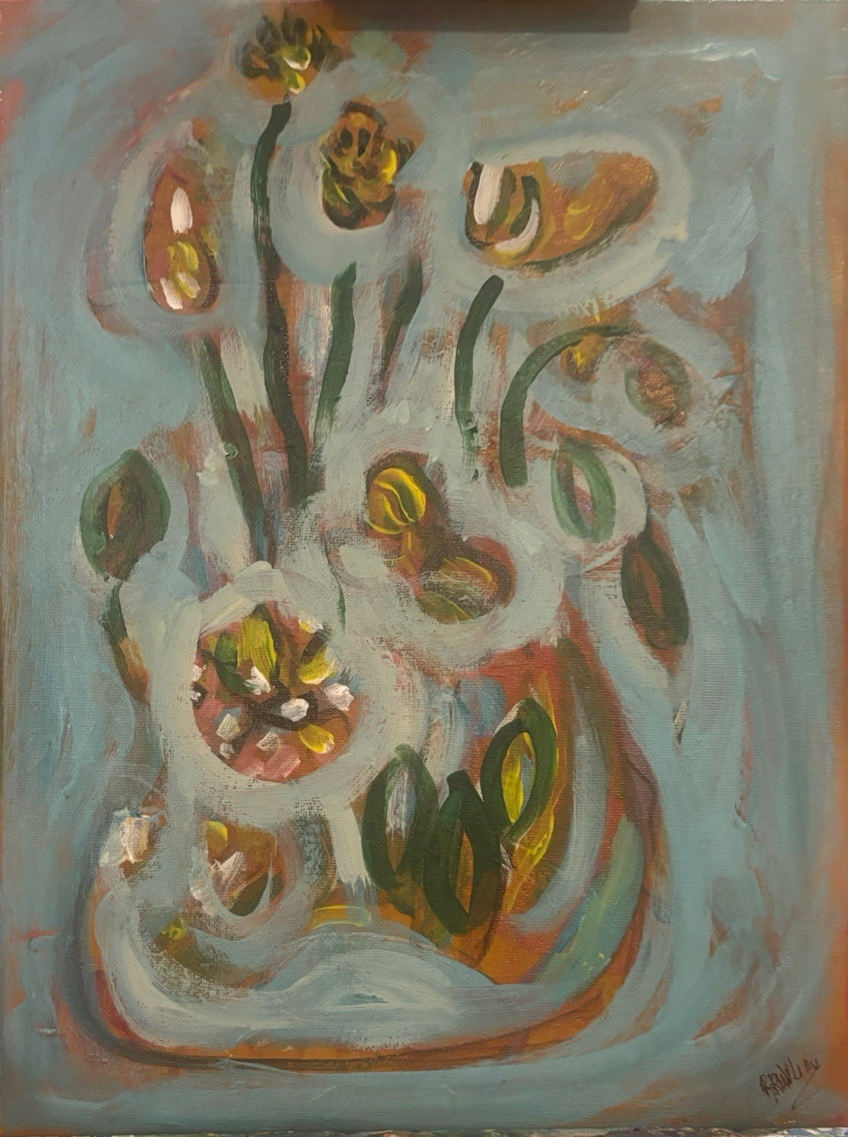 UNFRAMED Abstract Expressionism Floral Original painting Сanvas 11×14 Brand New
