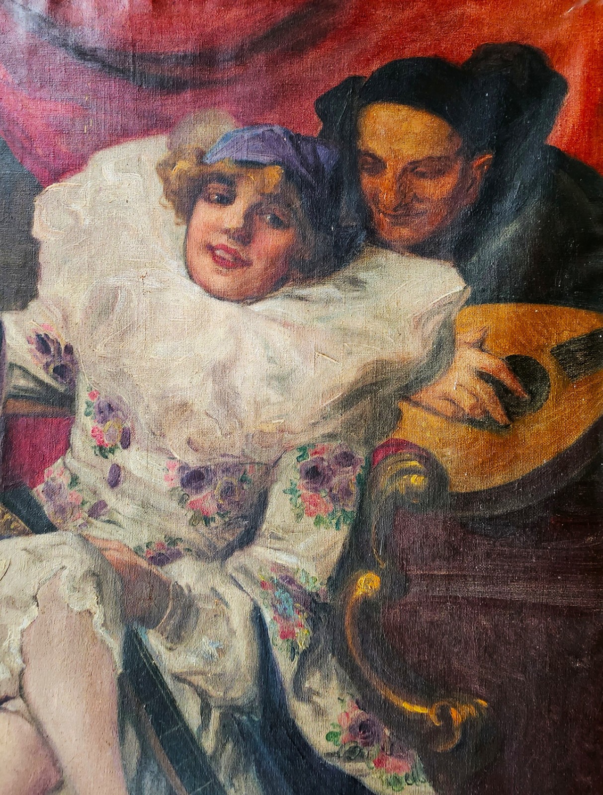 RICHARD GEIGER ( Austria 1870–1945), Oil on Canvas, Pierrette and Lute, Signed