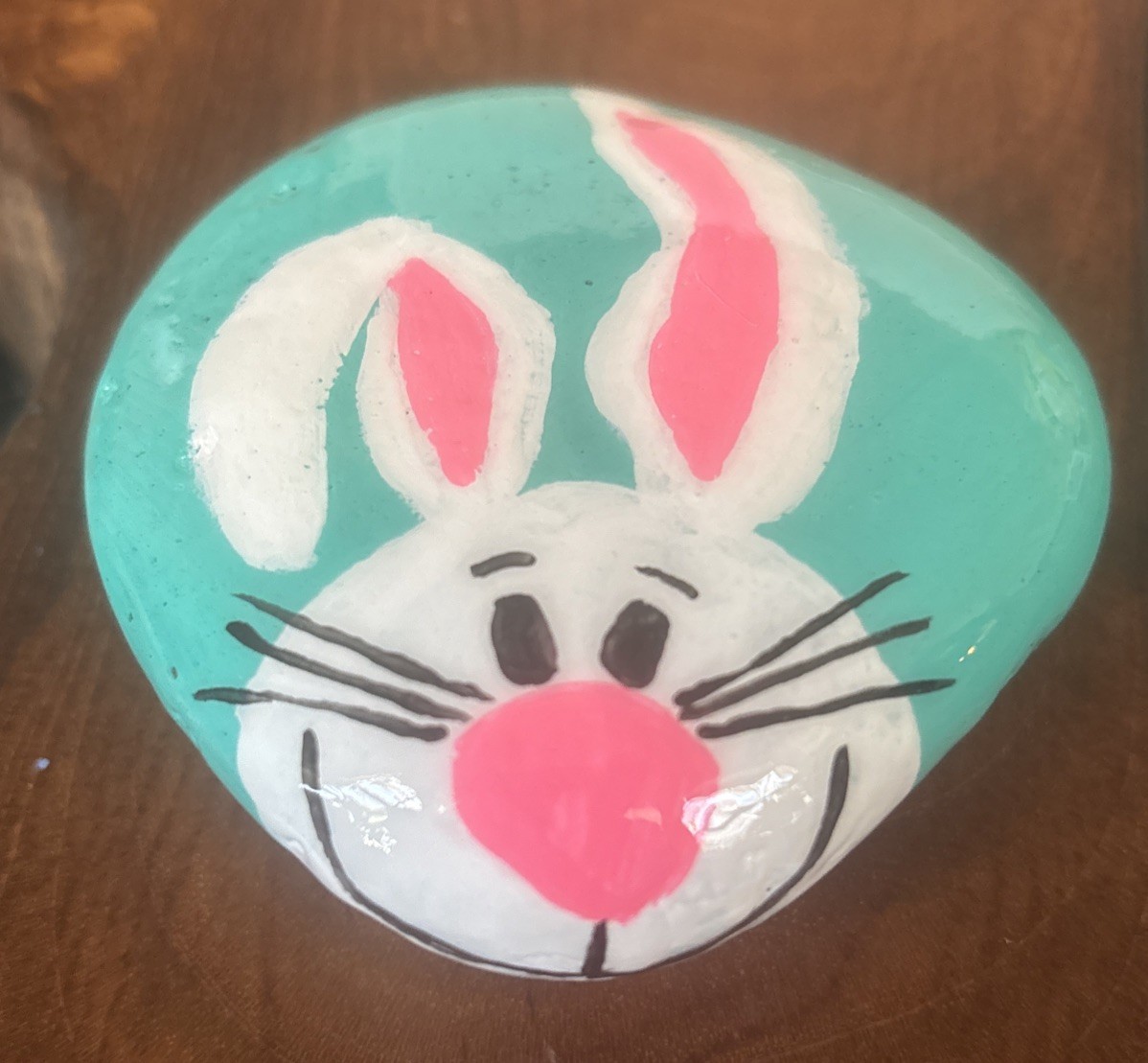 “Happy Bunny” Hand Painted Rock/Stone Collectible Garden Decor Outdoor art Gift
